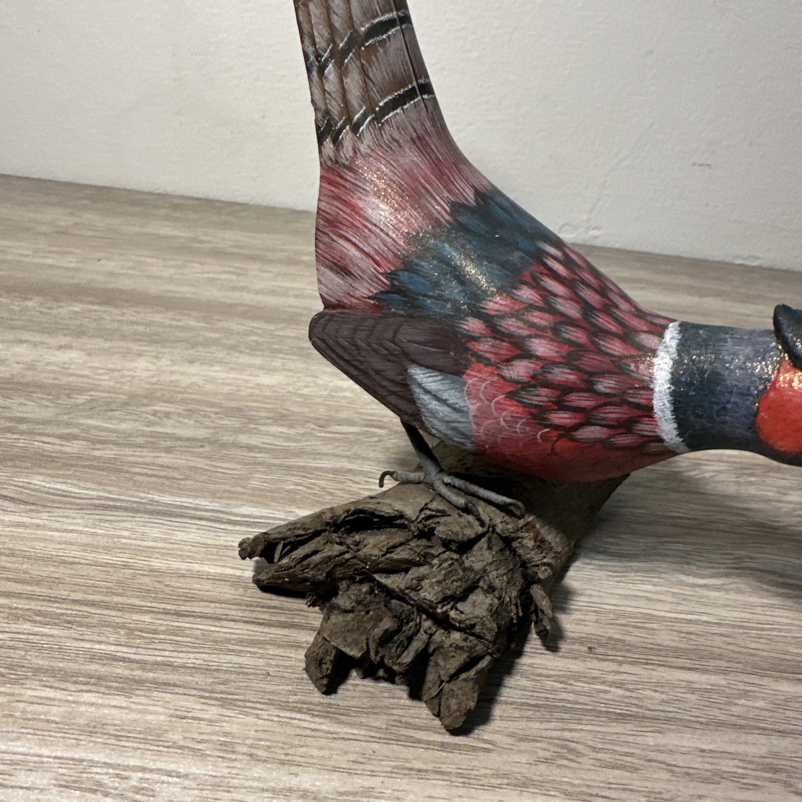 Vintage Handmade Hand Painted Wooden Pheasant Carving Folk Art Realism
