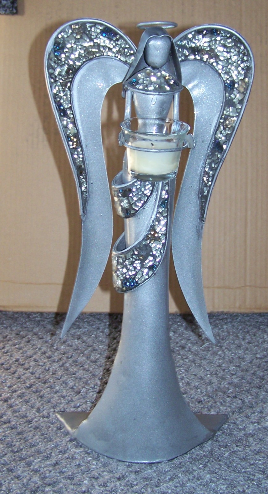 Pier 1 Vintage 19″ Mosaic Silver tone Angel Candle Holder S2