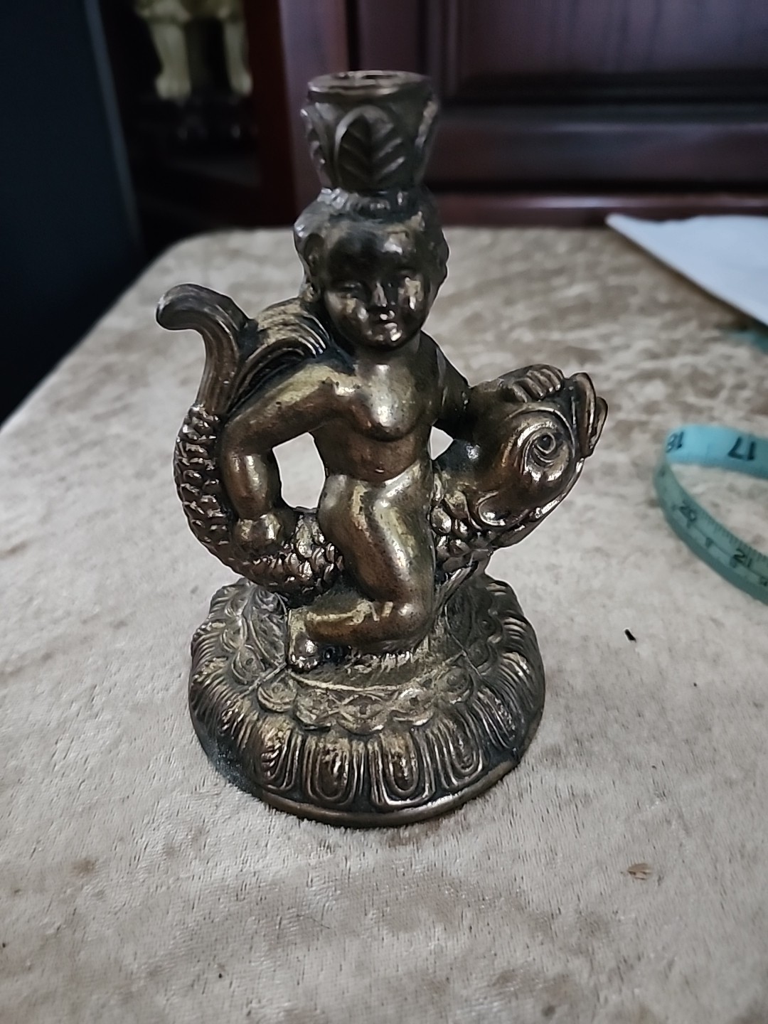 Cherubim Riding A Fish Serpent Height 6 Inches Figurine