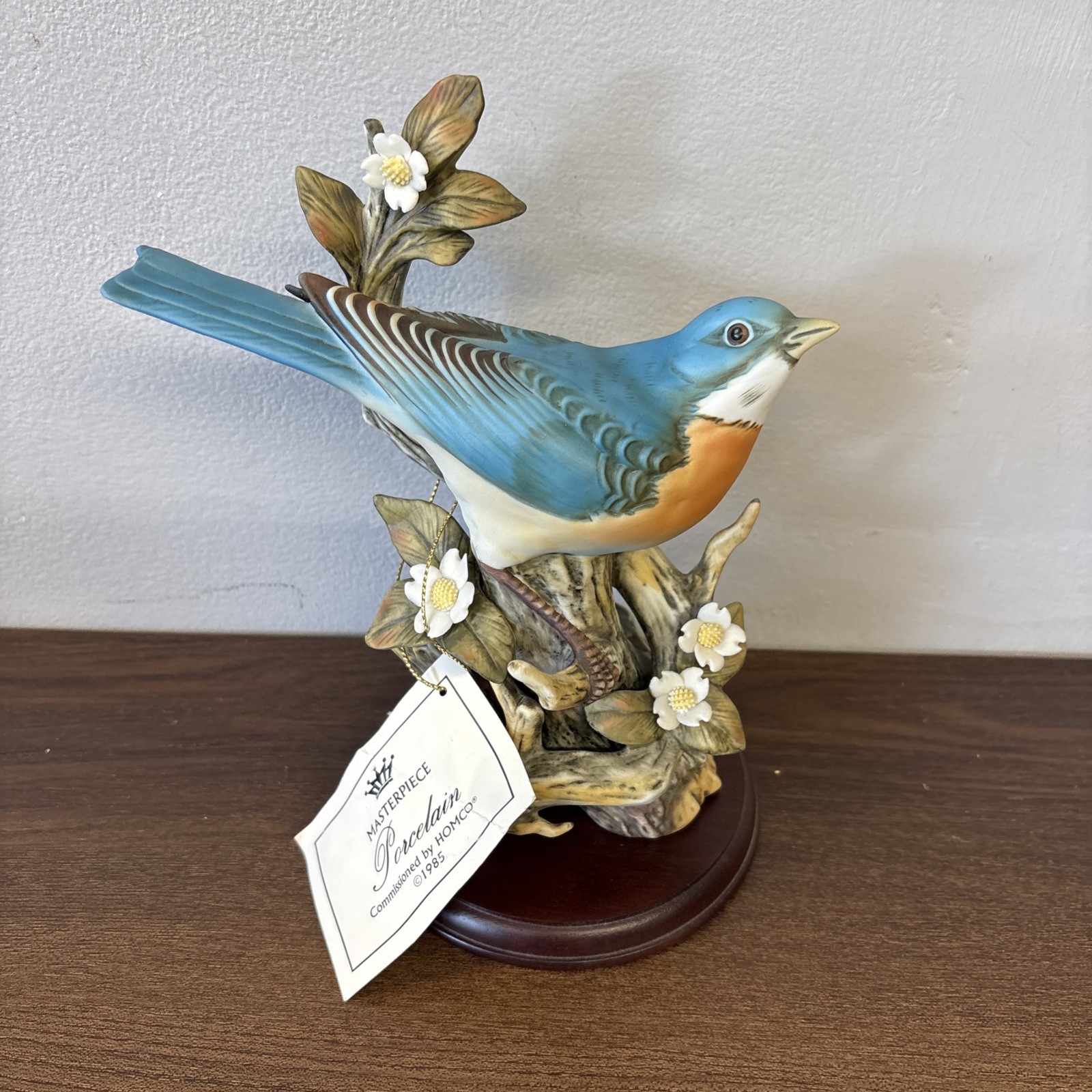 Vintage Homco Masterpiece Porcelain Signed Bluebird on Limb Figurine from 1985