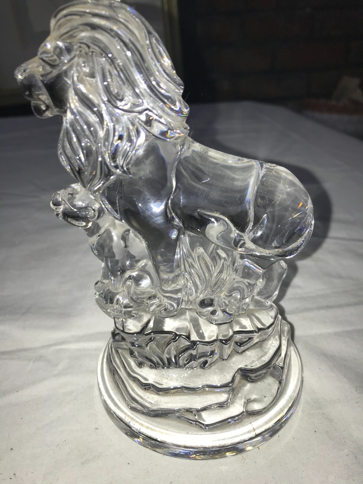 SFMB Crystal THE LION KING Glass MUFASA & SIMBA Cub FIGURINE Paperweight 6″ Tall