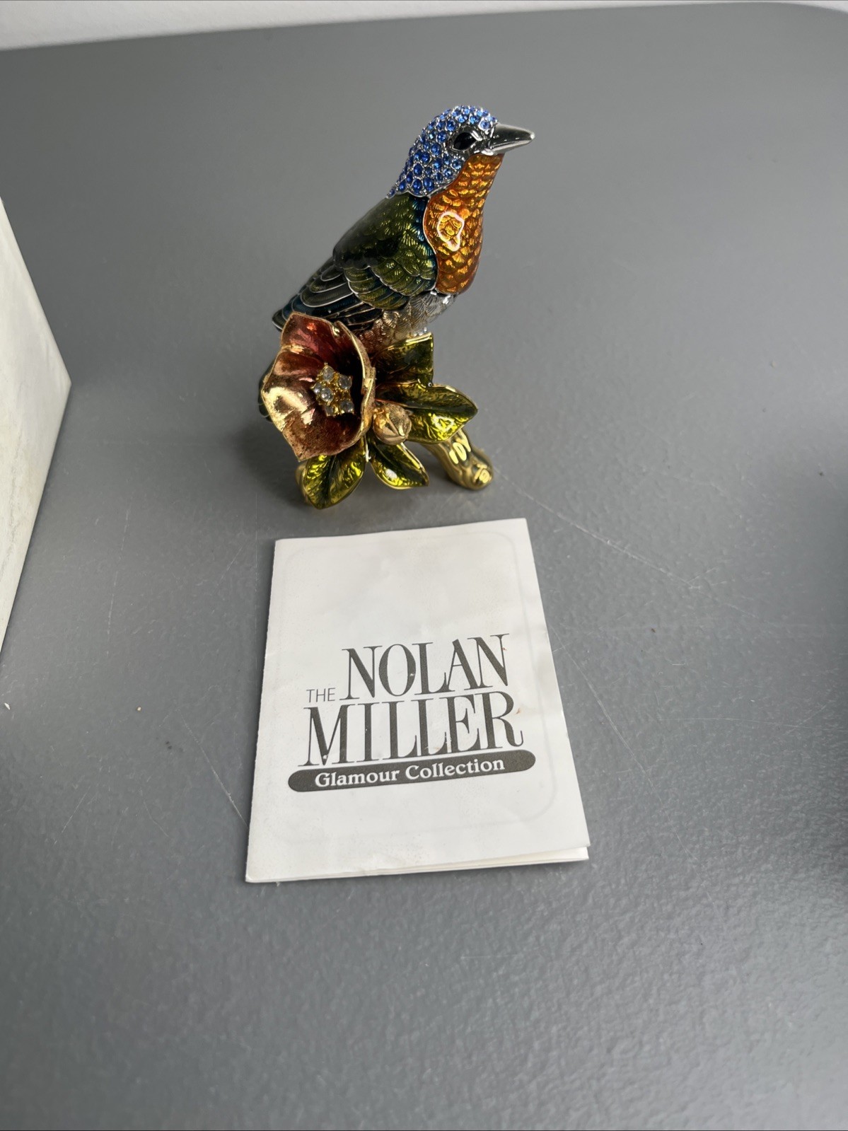 NOLAN MILLER BLUE BIRD GOLD TONE FIGURINE ENAMEL MULTICOLOR PAVE CRYSTALS
