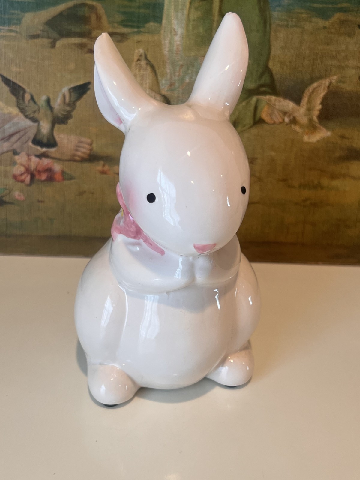 VTG EASTER/SPRING BUNNY FIGURINE- HAND PAINTED GLAZED PORCELAIN