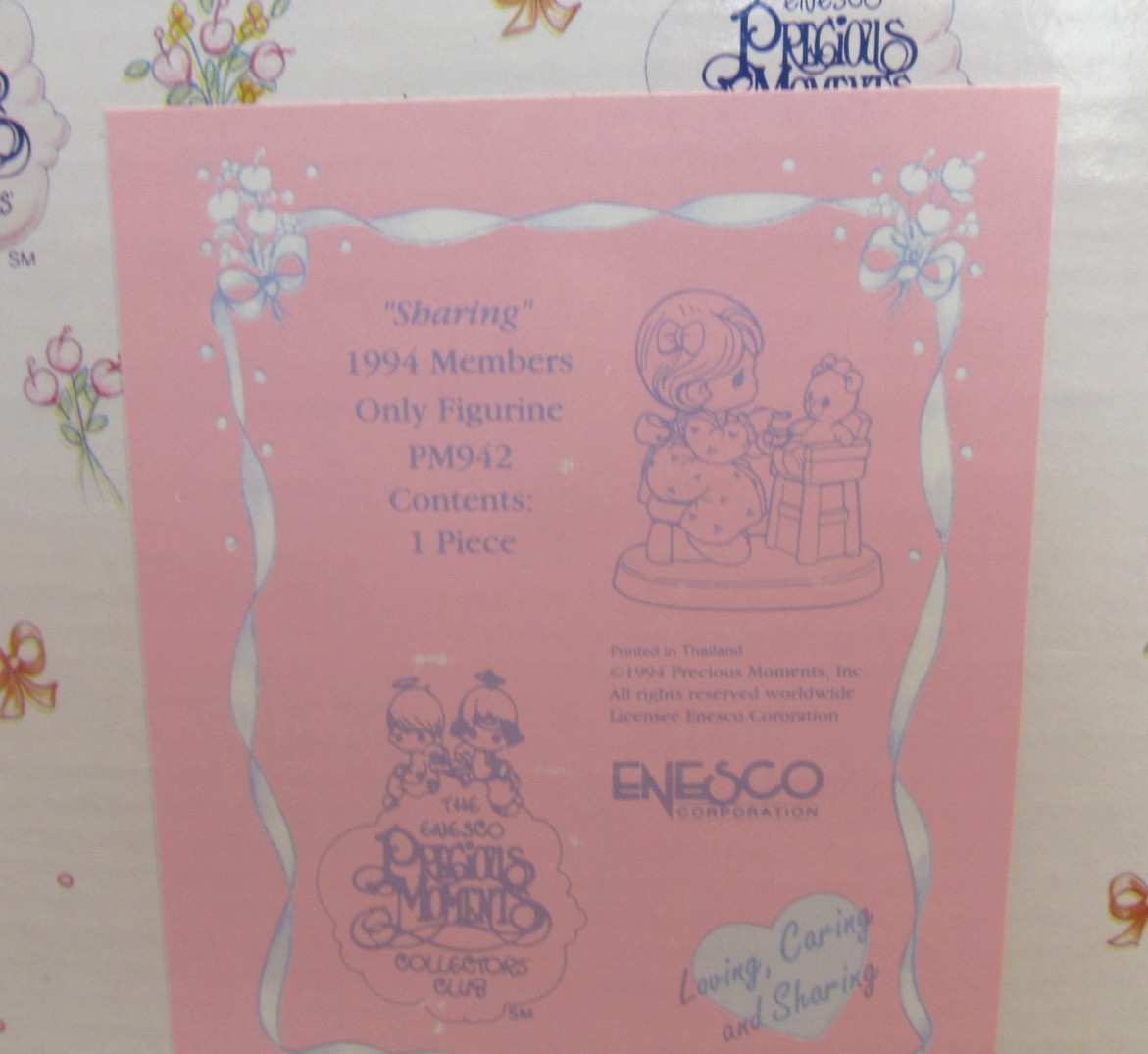 Precious Moments 1994 Members Only “Sharing” Girl Feeding Bear Figurine – PM942