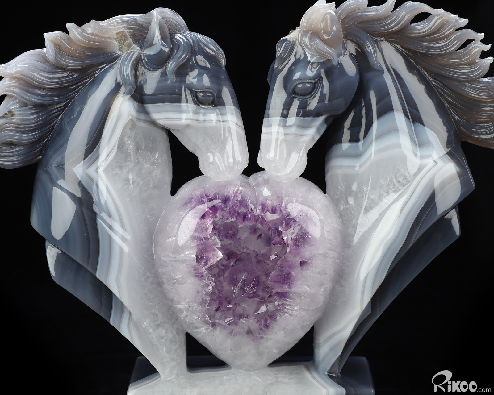 9.8″ Agate Amethyst Geode Hand Carved Crystal Horse Sculpture, Crystal Healing