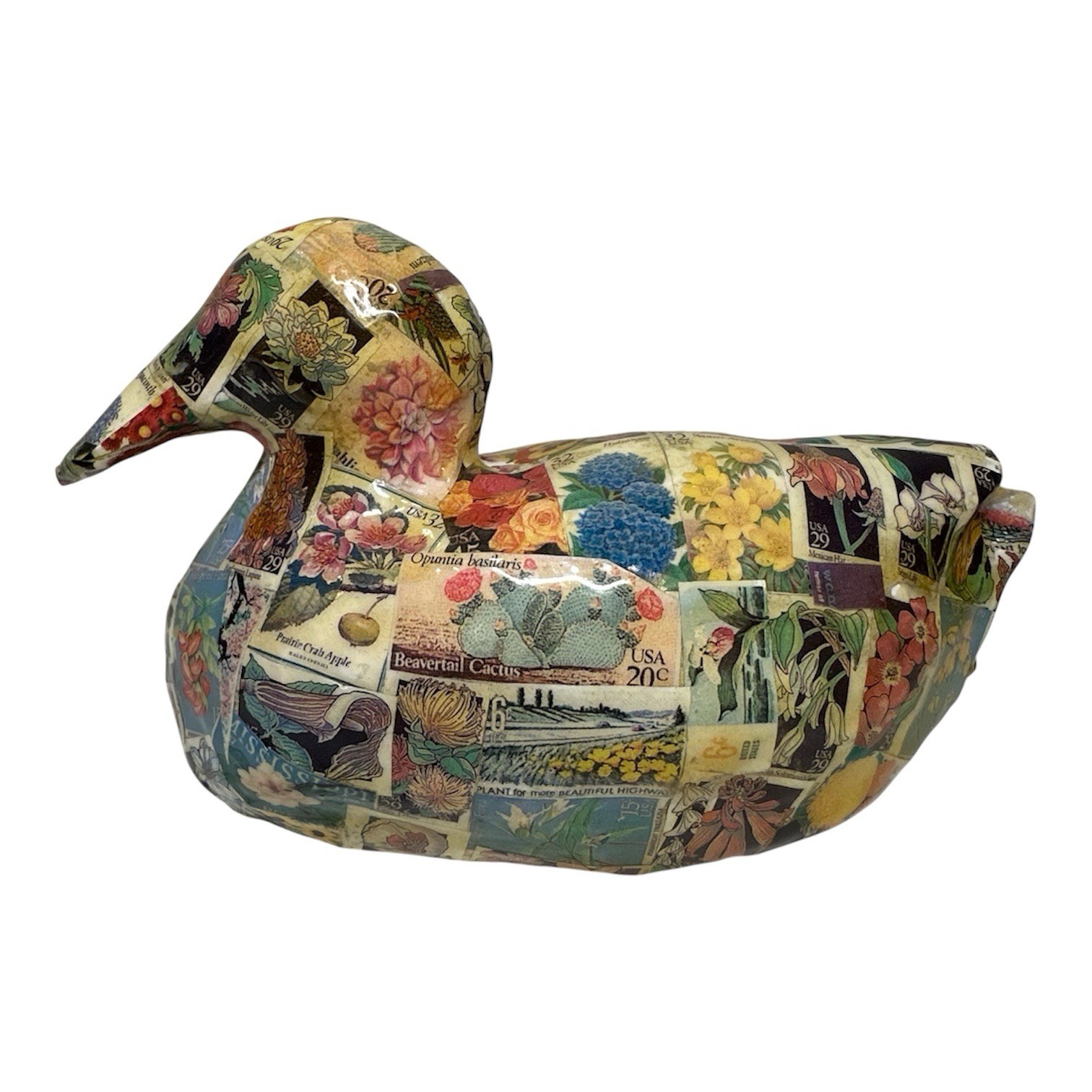 Vintage Duck Floral Stamp Decoupage Figurine Statue Cottagecore Granny Kitschy