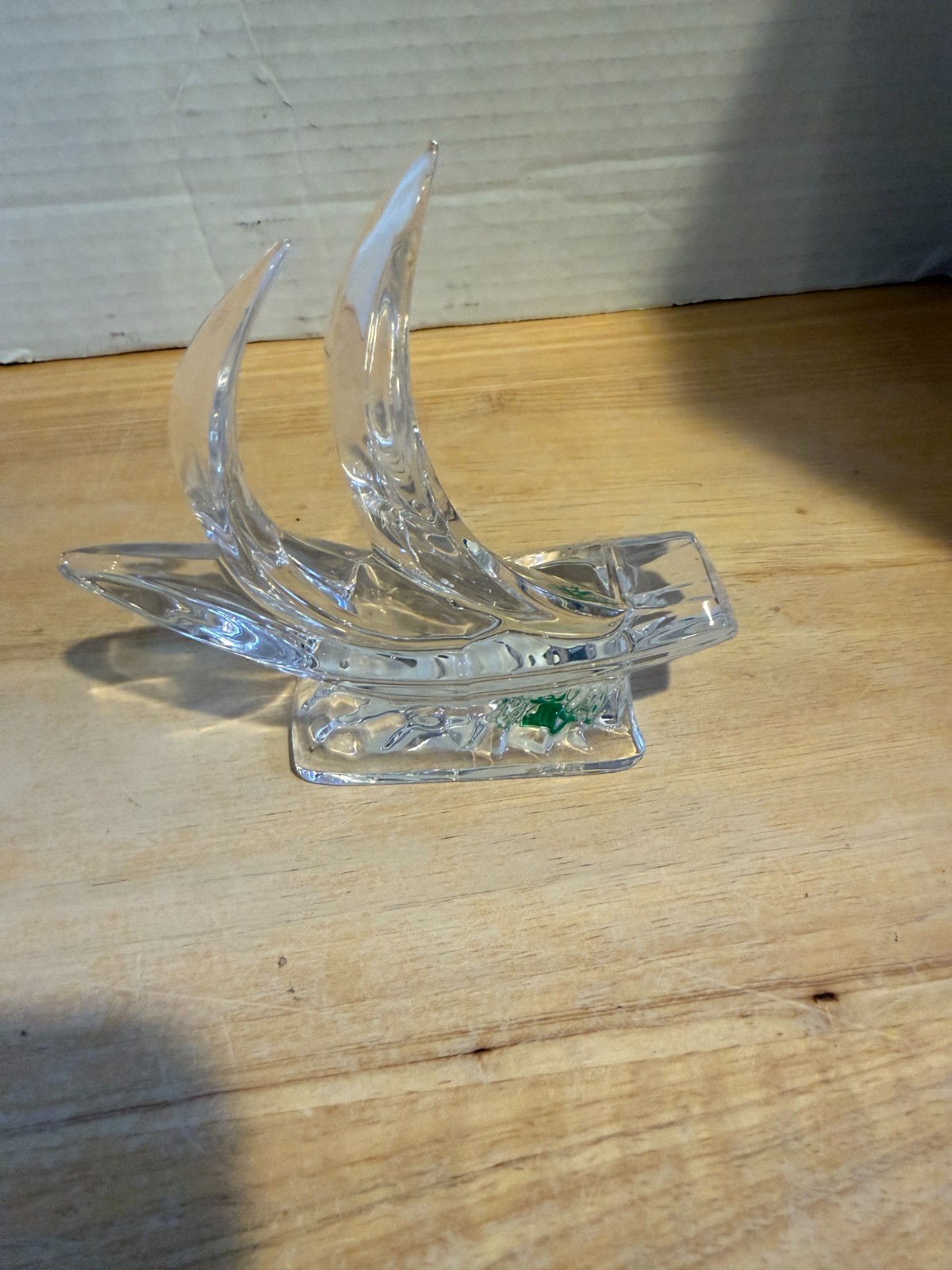 CRYSTAL WORLD Faceted Prism Clear Glass Crystal Sailboat ITALY TAGGED 5″L X 4″