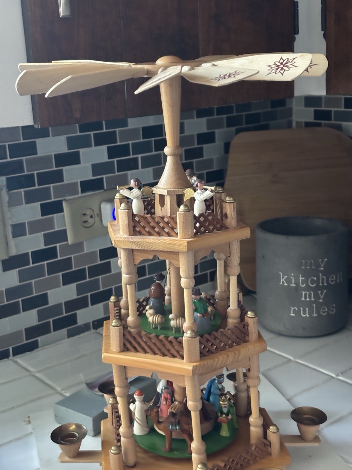 Traditional Wooden 3 Tier Pyramid Hand Carved Nativity Set From Germany