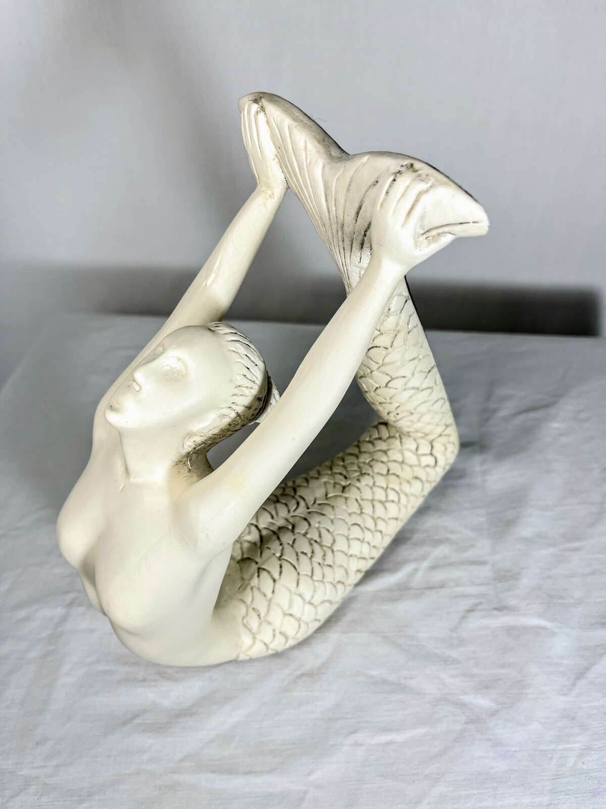 New White Ivory Slightly Distressed Sculptured Mermaid Stretching