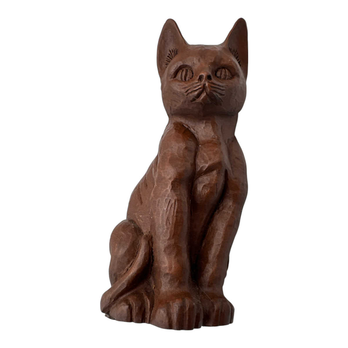 Kitten Figurine 1985 Brown Resin Vintage Red Mill Mfg 6″ Tall Carved Wood Cat