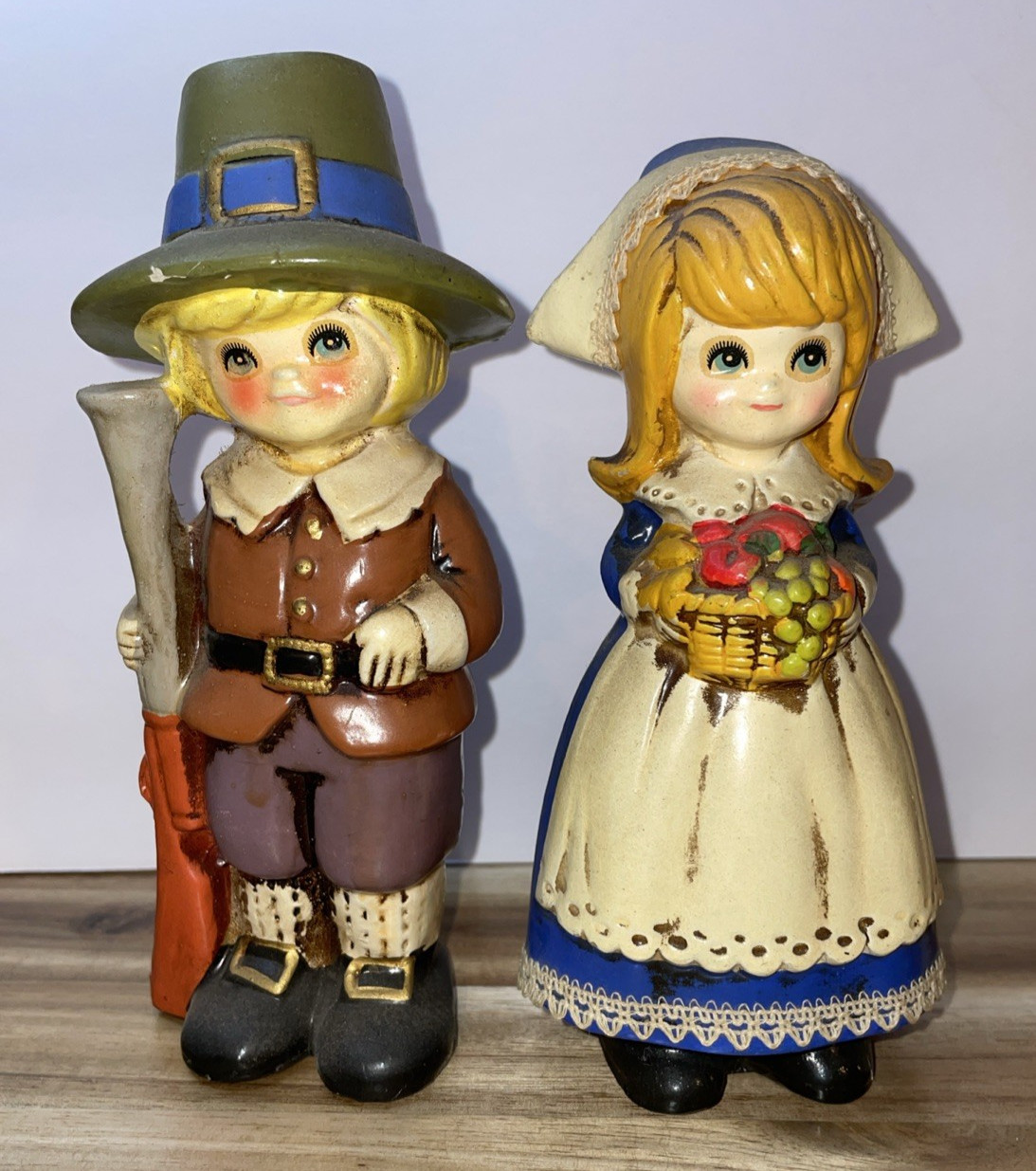 Vtg Napcoware Pilgrim Boy & Girl Figurines Thanksgiving M 8228 Japan used