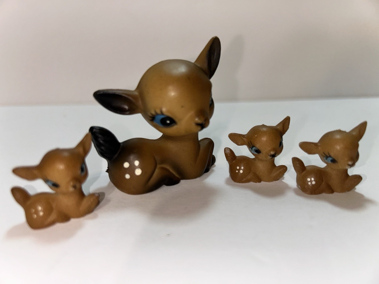 ✨Vtg 70s Set/4 Mini Big Eyes Anthropomorphic Deer Fawns Celluloid Figurine Japan