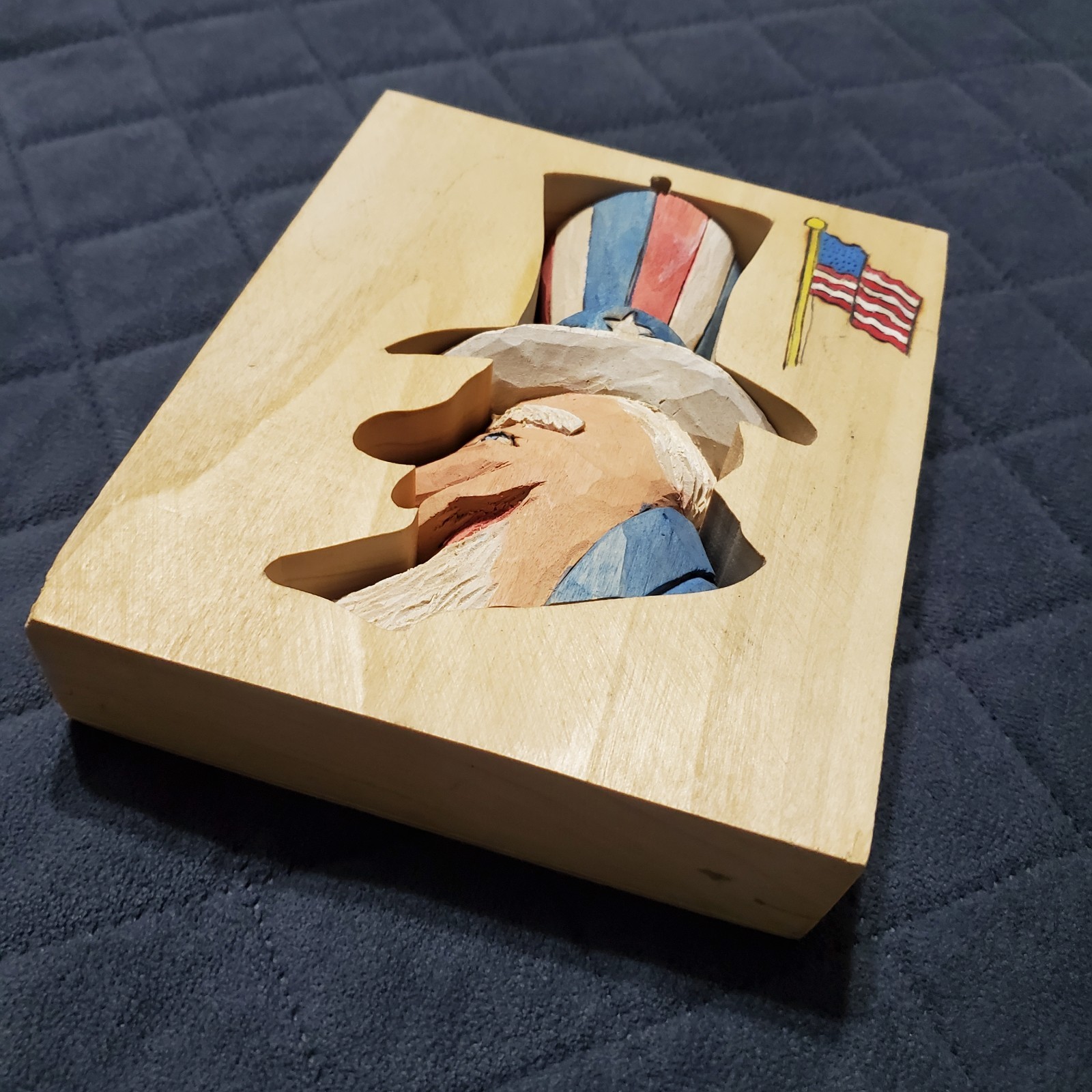 Uncle Sam Folk Art Wood Hand Carved Painted Patriotic Signed T. Henke 2008