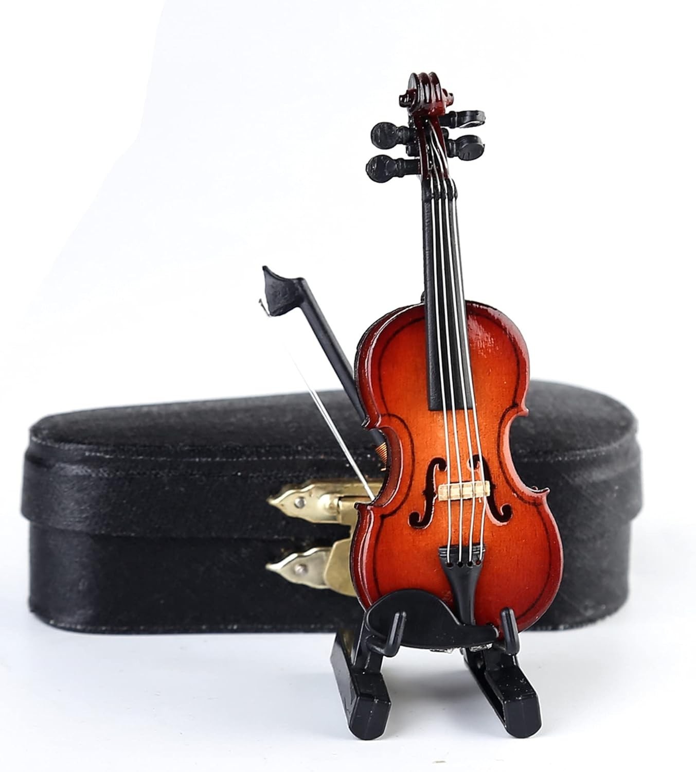 Wooden Miniature Violin with Stand, Bow and Case Mini Musical Instrument Violin