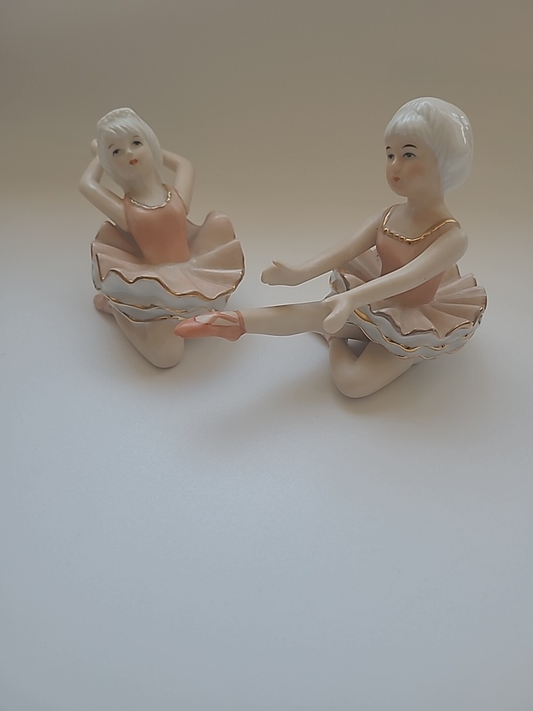 Vintage Ballerina Figurines Korea Peach Mini Sitting Ballet Figurine Set Of Two