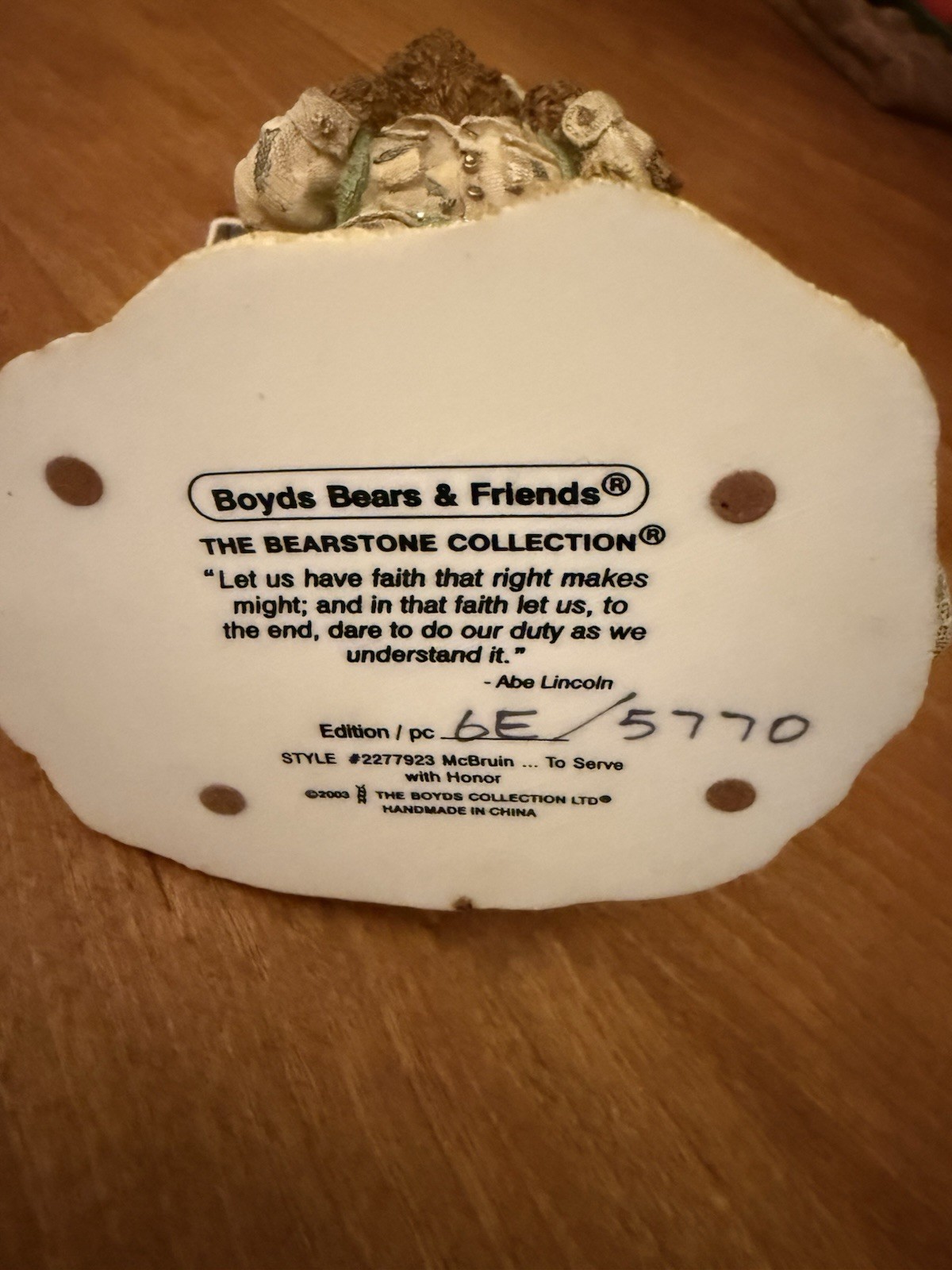 NWT Boyd’s Bears & Friends “The Bearstone Collection” Edition 6E/5770