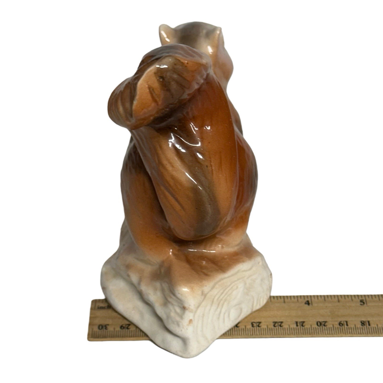 VTG Squirrel on Log Figurine MCM Anthropomorphic Ceramic 1960s Airbrush Kitschy