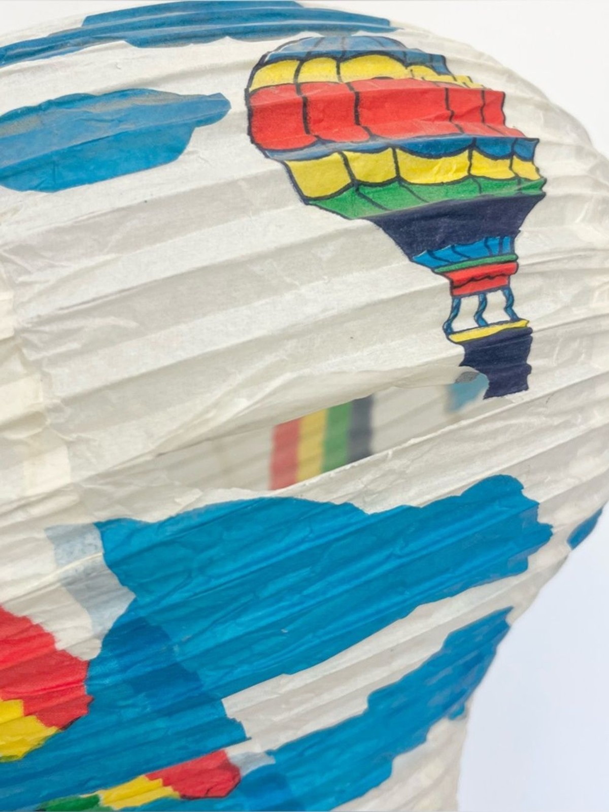 Set of 2 Vintage Paper Lantern Hot Air Balloons w Rainbows Clouds Decor READ