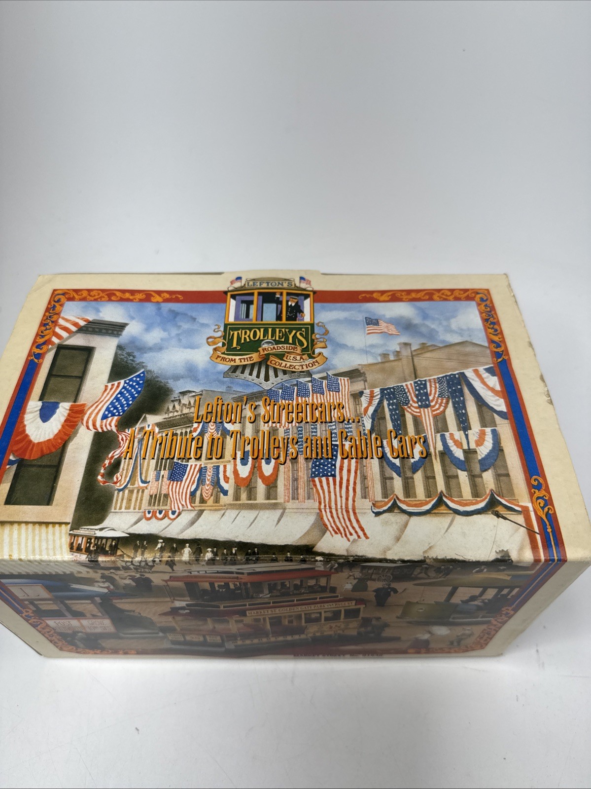 LEFTON TROLLEY CAR “MARKET STREET”, CERAMIC RESIN, ERA 1994, 7″ LONG, NIB
