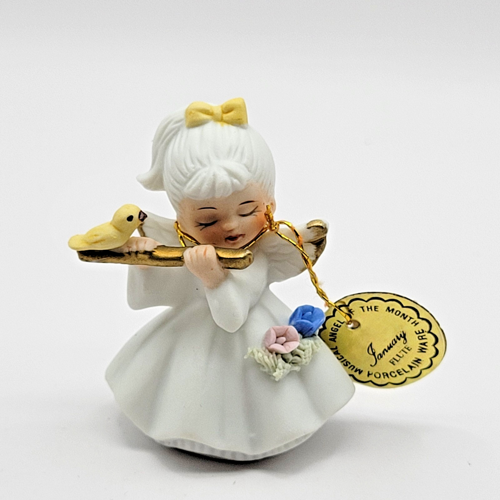 Vintage Napcoware Miniature January Musical Angel of the Month Figurine Flute 2″