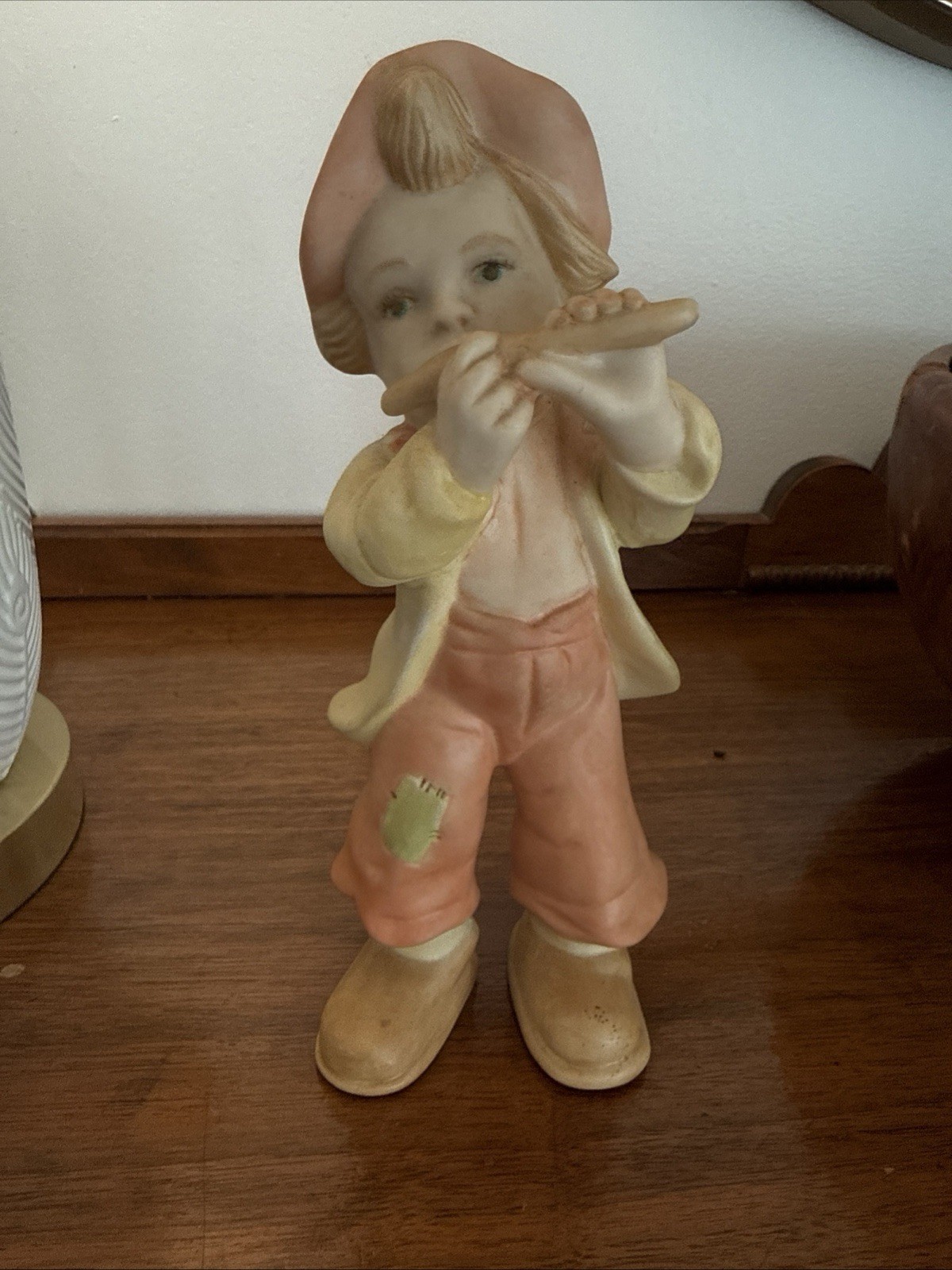 Boy with Flute Bisque Ceramic Porcelain Musician Figurine