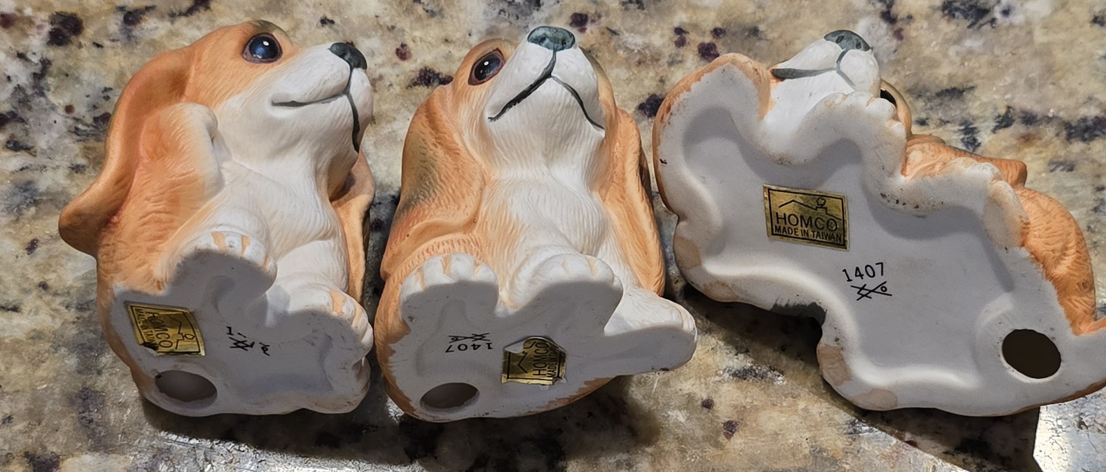 3″ Dogs Home Interiors Homco 1407 Bassett Hound Puppy Dog Figurines Set of 3