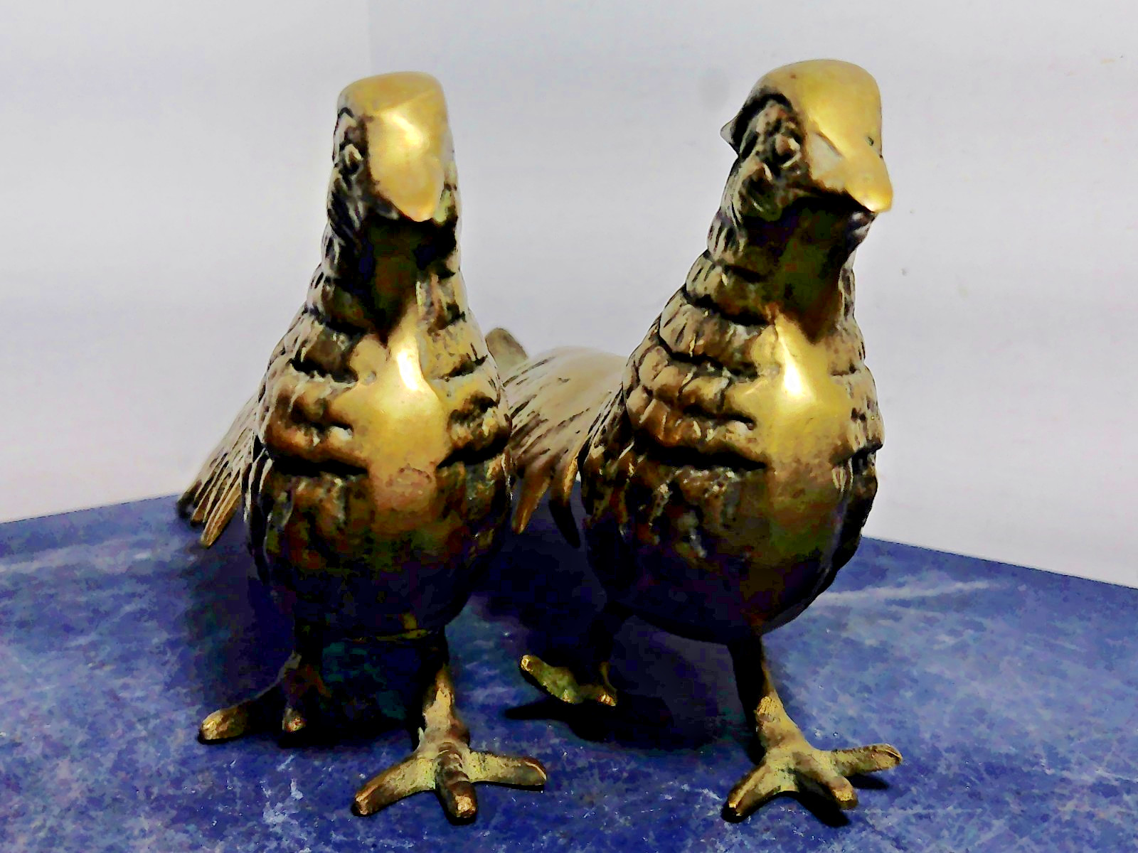 Vintage Pair of Metal Peacock Pheasant Figurines Bird Ornament Decor