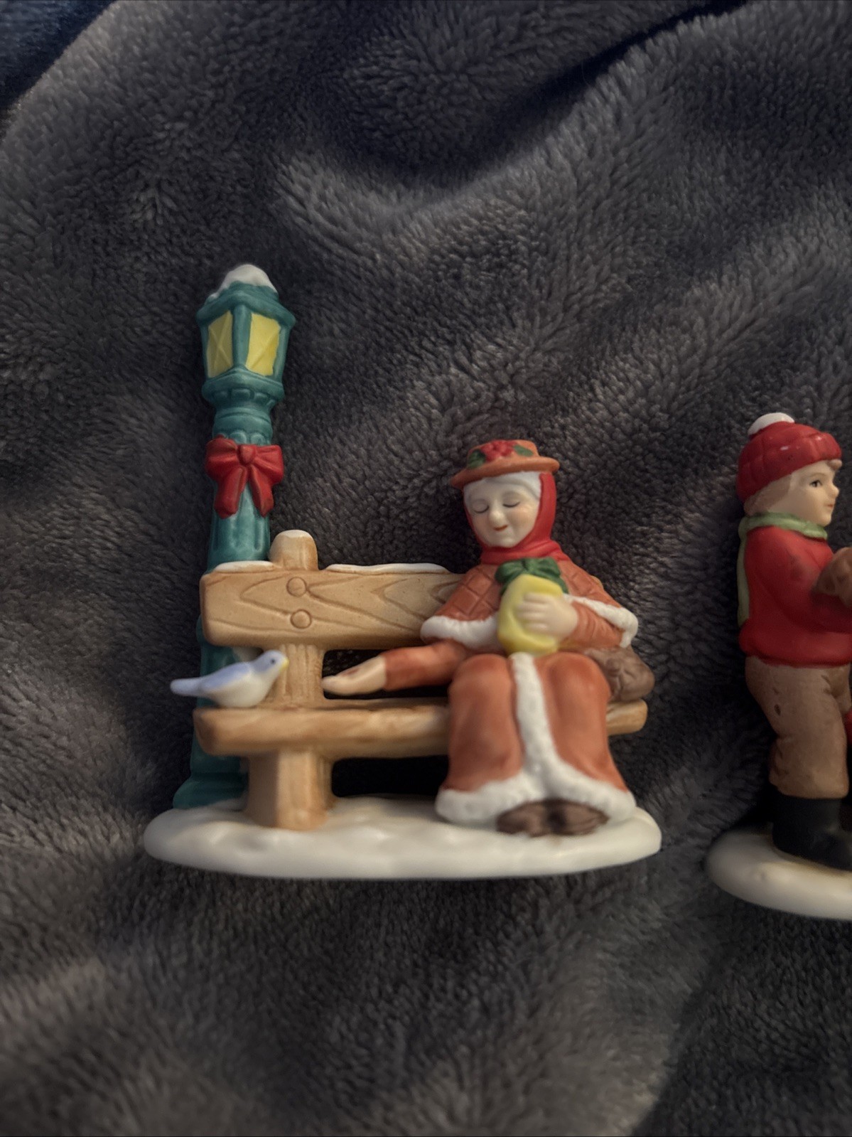 2 Vintage Lefton 1980s hand painted winter christmas sleigh & children & MsMary