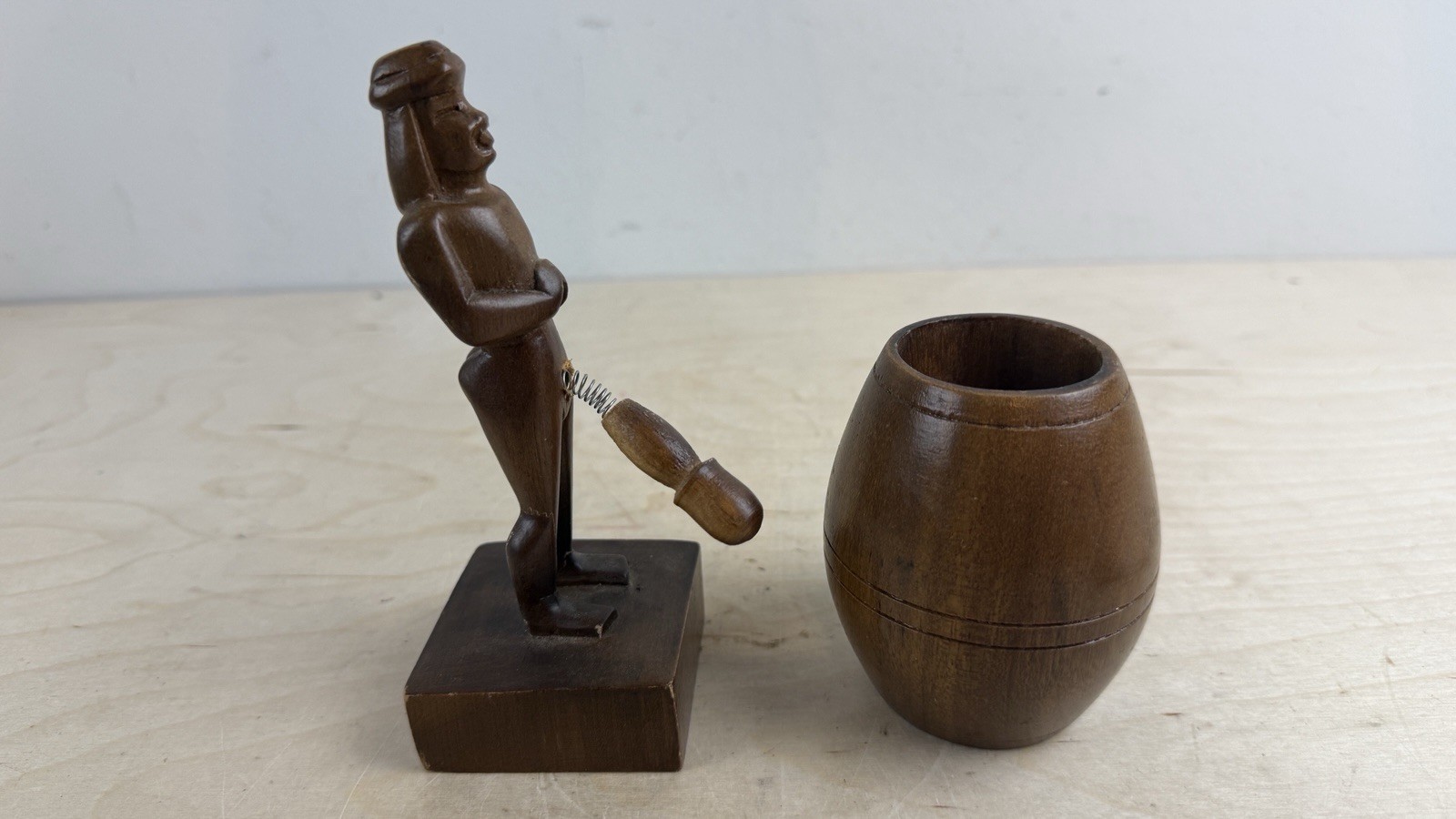 Hand Carved Wooden Barrel Man Figurine Adult Gag Gift Novelty Souvenir Got Wood