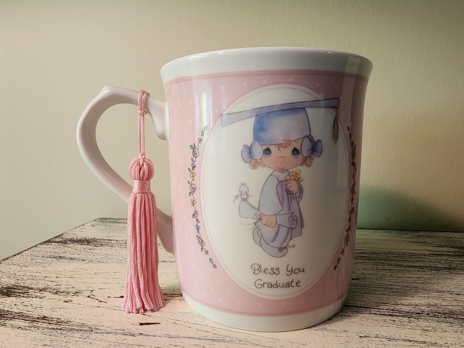 Vintage Precious Moments 1990 Bless You Graduate Mug With Pink Tassel in Box