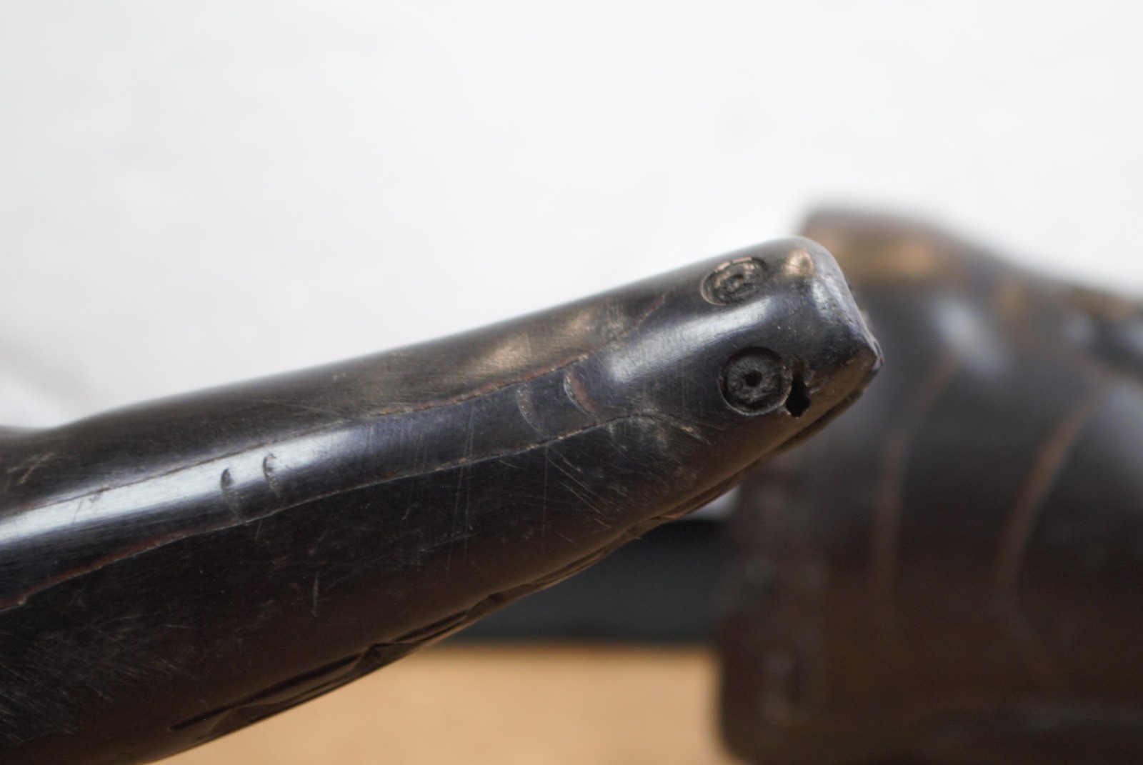 Hand carved water? buffalo horn unknown maker & location 2 piece container case