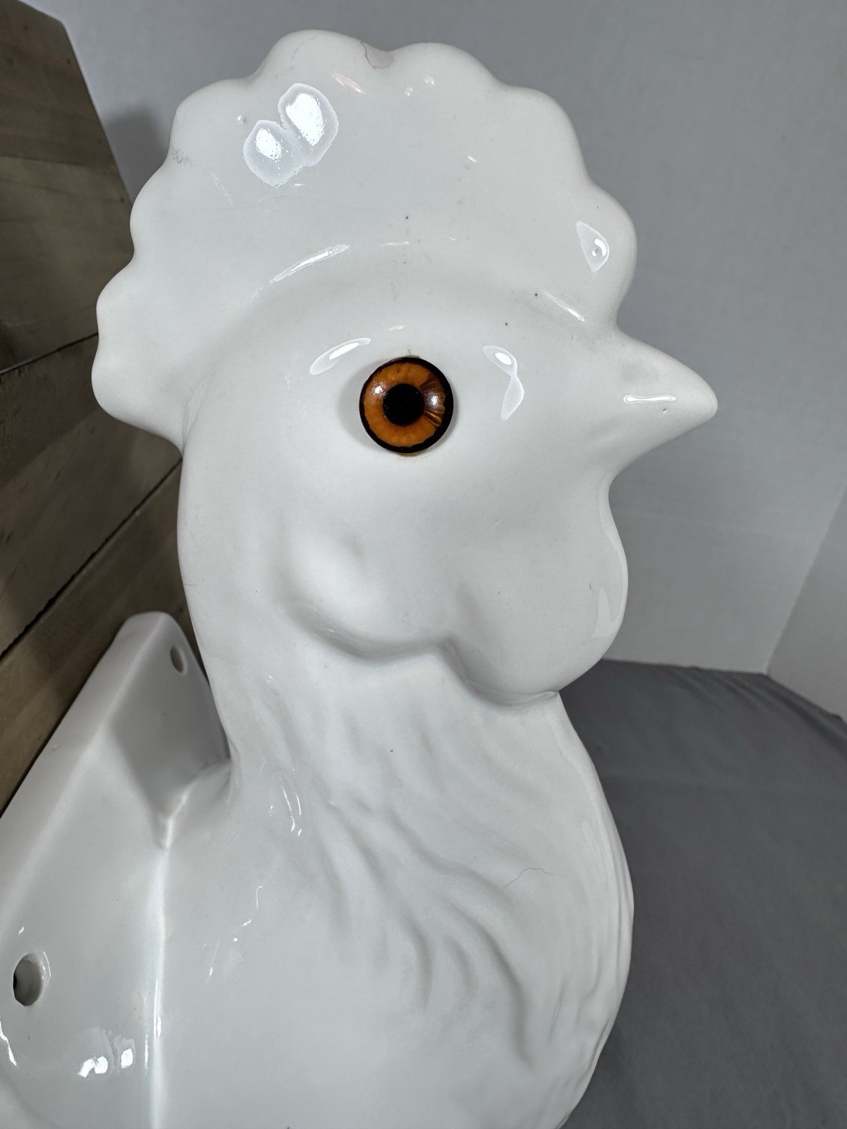 French Country Chicken Rooster Apron Holder White Ceramic Wall Mount