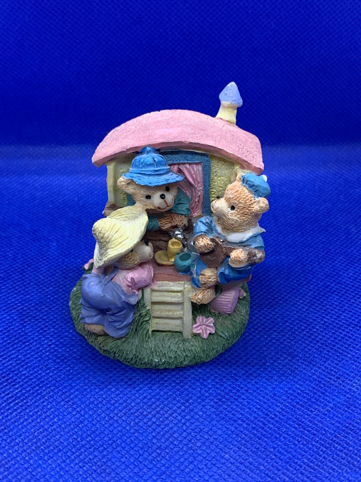 Teddy Bear Family in a Wagon Resin Figure Figurine