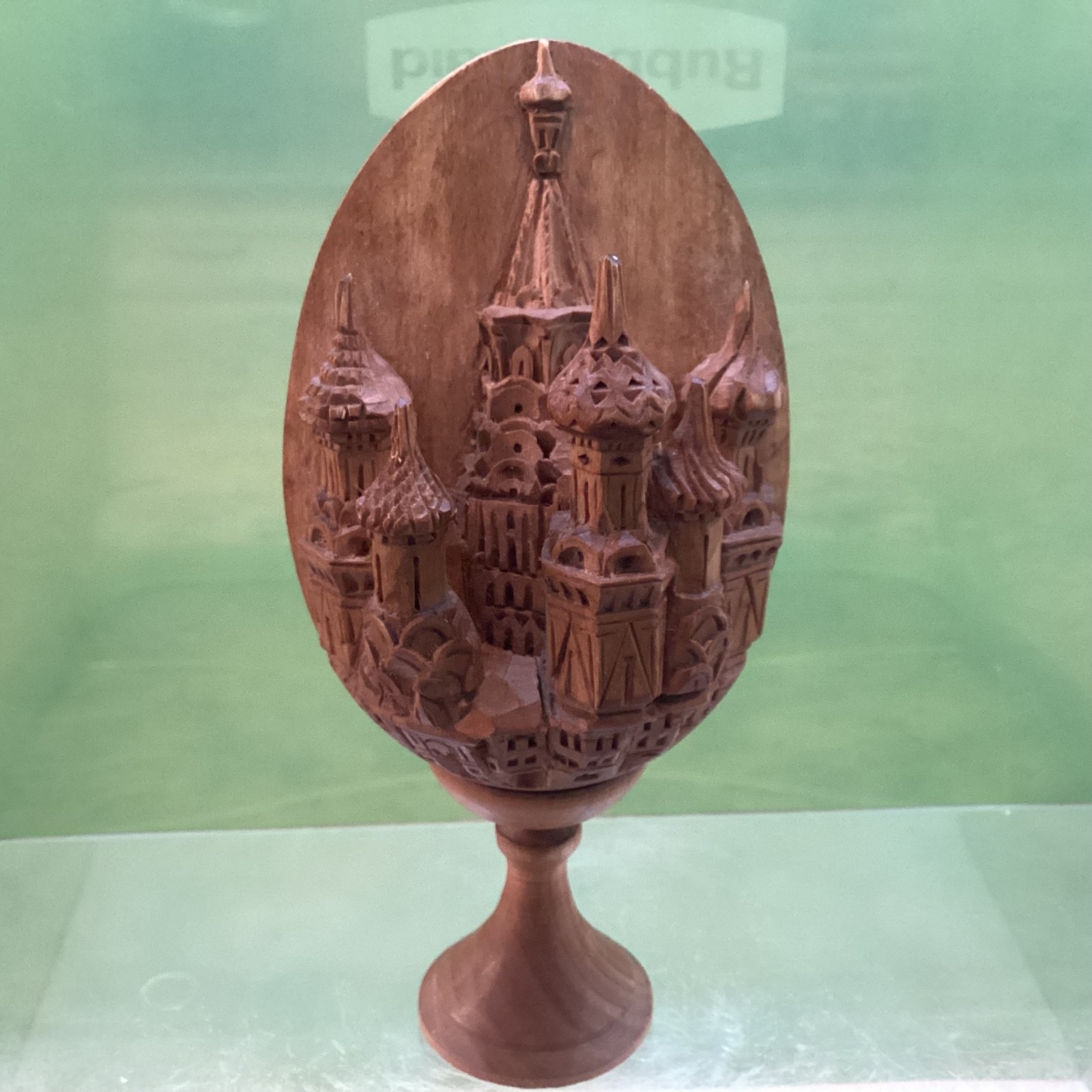 Vintage Russian Wood Carved Egg – Orthodox Church Cathedral Commune Mockra NICE