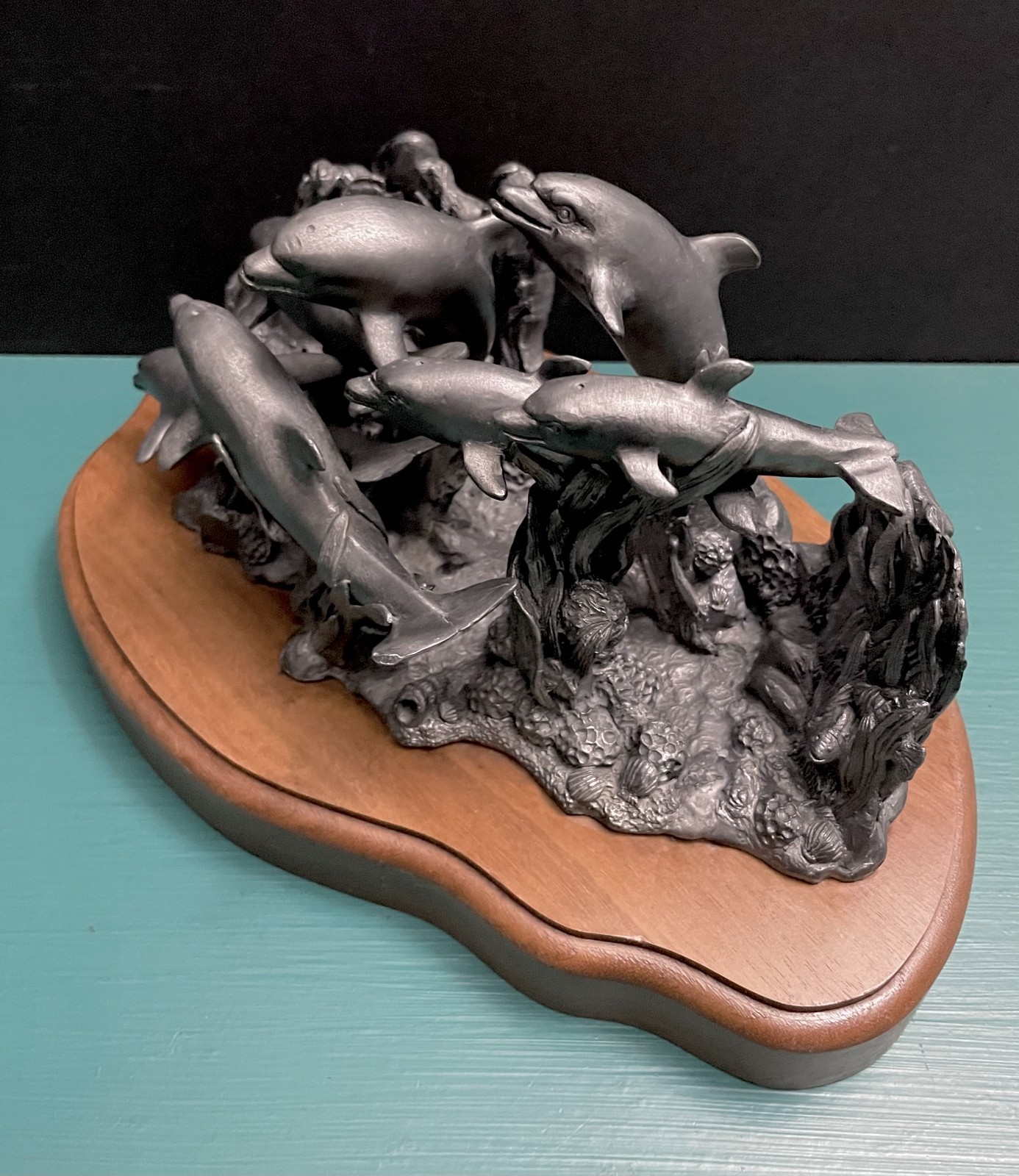 Michael Ricker Pewter Dolphin Pod Nautical Sea Life Corral Reef Ocean Art Statue