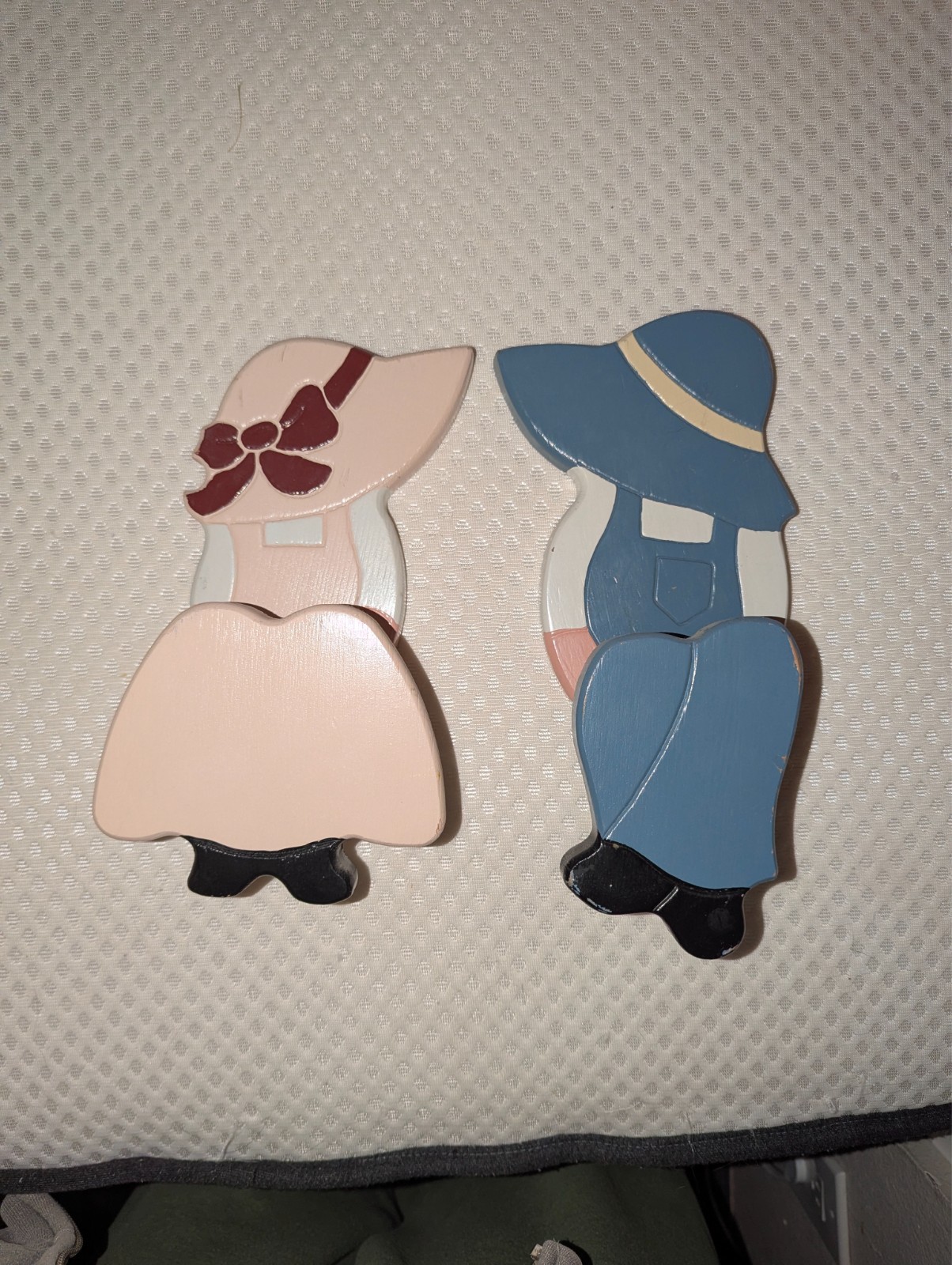Vintage Rare Handmade farmhouse Shelf Sitters Boy and Girl figurines Farmers
