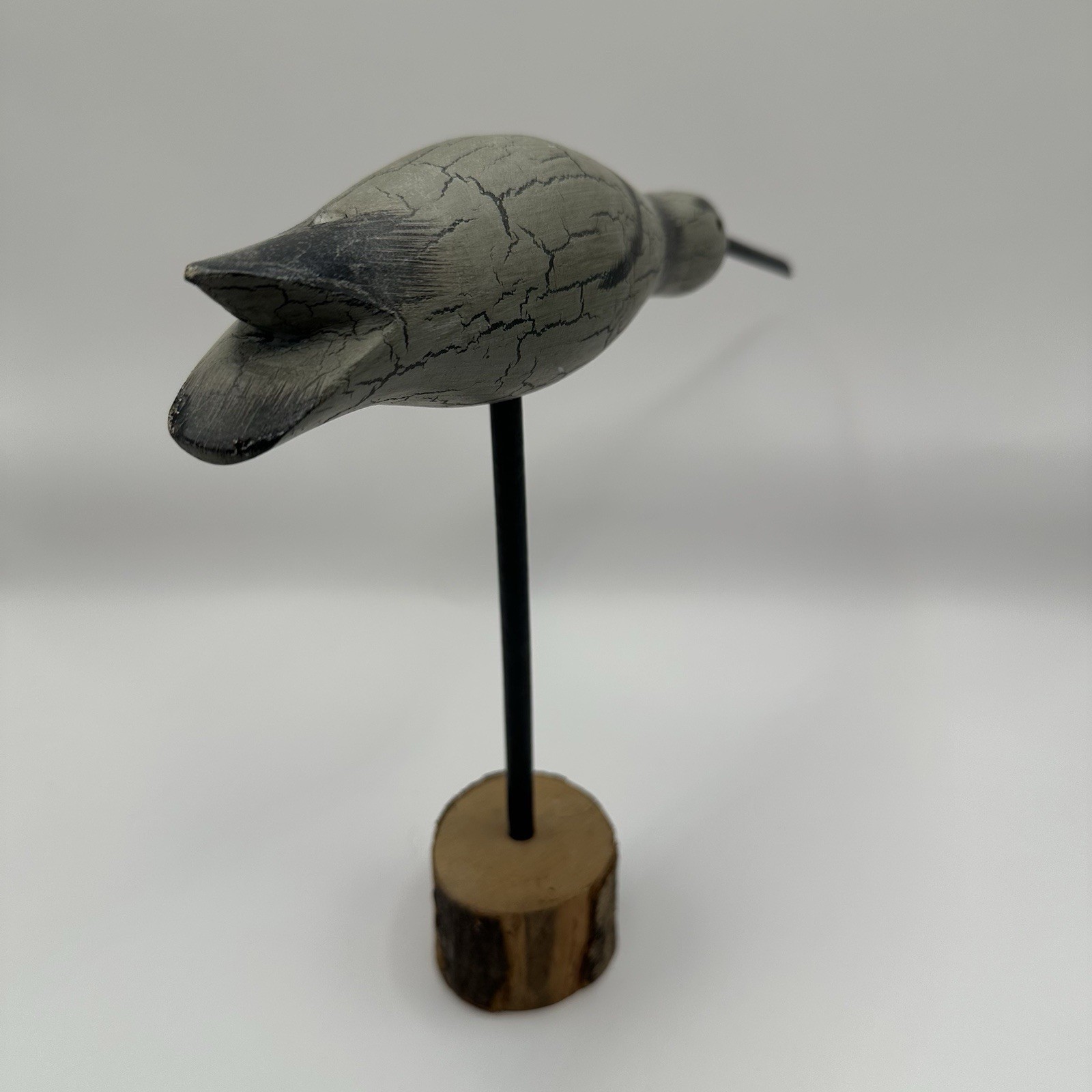 Curlew Bird Gray Black Handmade Crackle Paint Wood Stand Heritage Mint 8.25″x10″