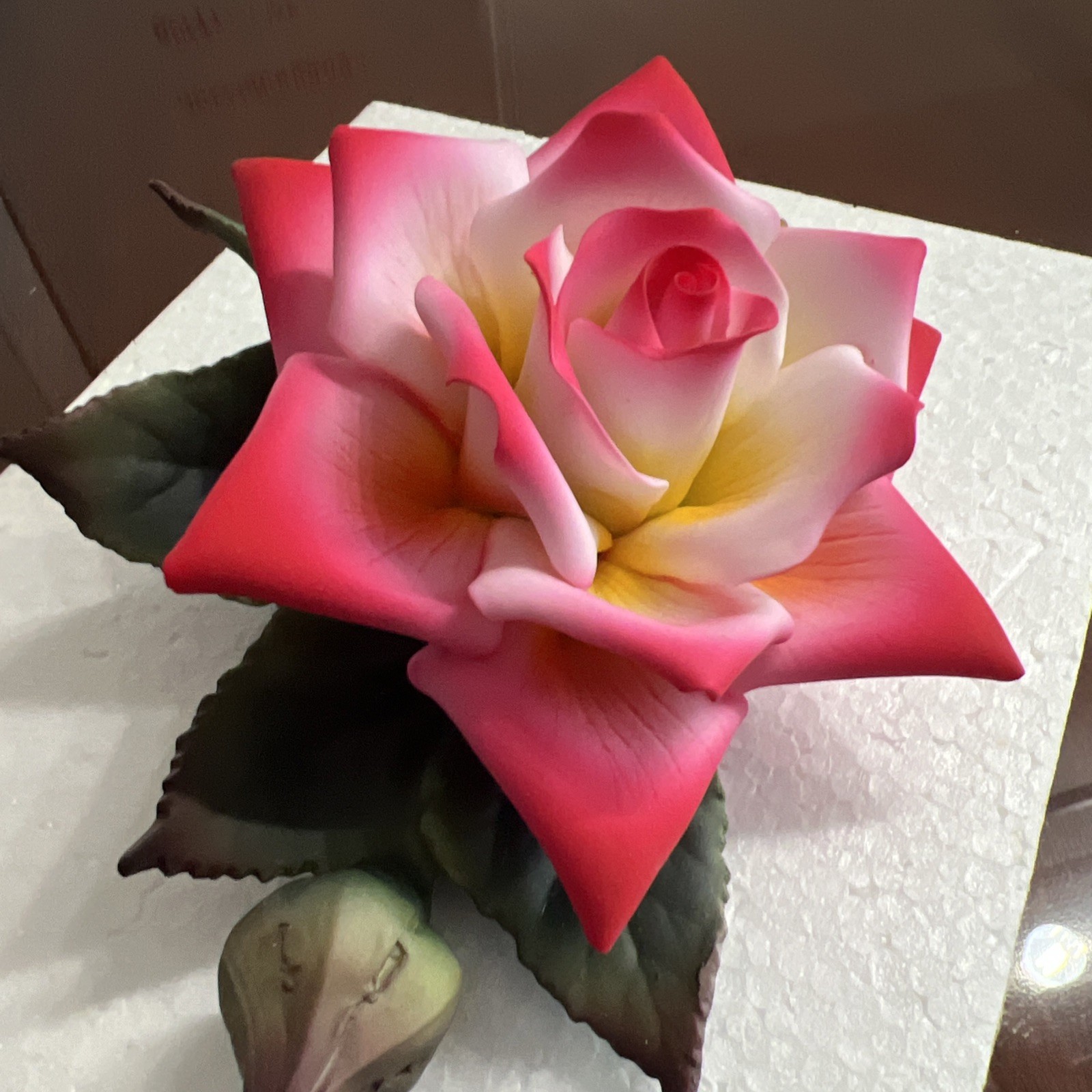 Porcelain Rose Figurine Multi Color (Red, Pink , White))