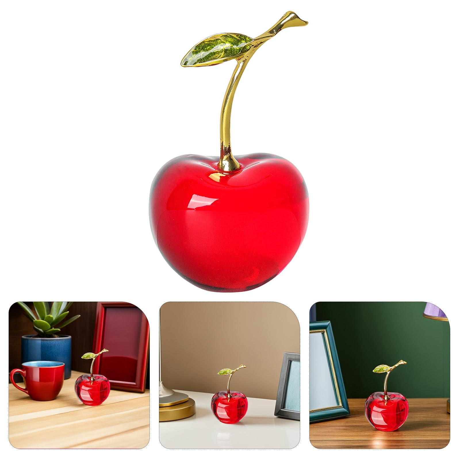 Crystal Cherry Figurine Mini Fruit Ornament Tabletop Decor 3.14×1.77×1.57 Inch