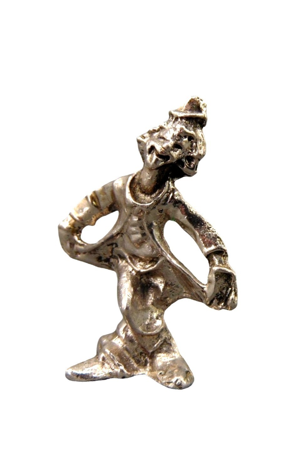 Miniature Silver Tone Clown Figurine Figure Taiwan Vintage Circus Curtsy 2.25 In