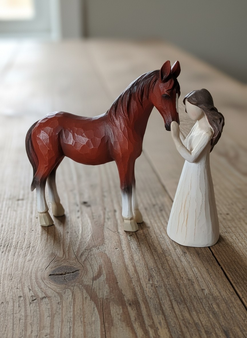 Equestrian Sculpted Resin Horse & Angel Girl Figurines Hand-Painted Horse Lovers