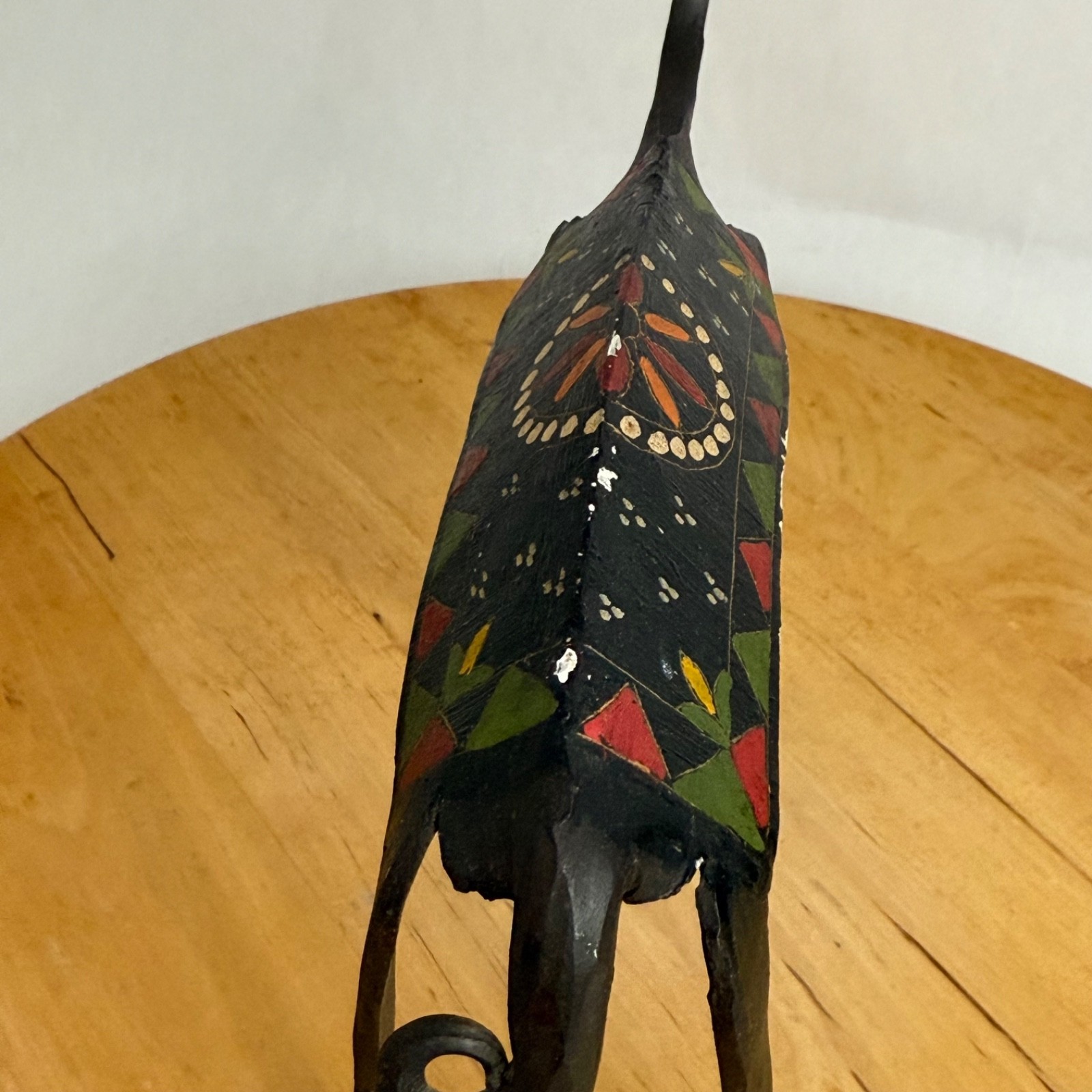 Vintage Late 20th Century Brutalist Forged Metal Hand Painted Gazelle Deer Art