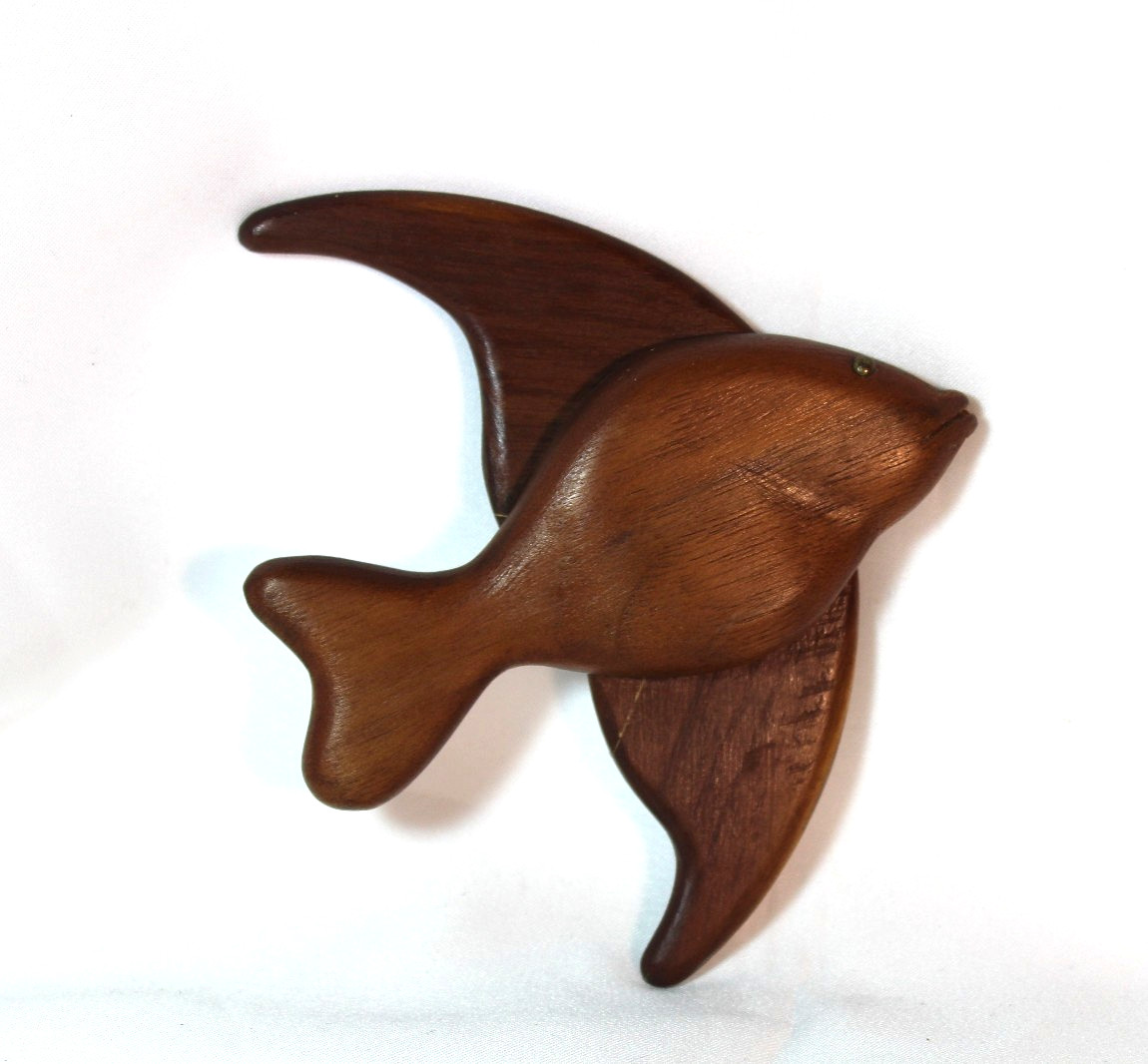 VTG Angel Fish Wall Hanging Plaque Hand Carved Wood Walnut Osage Orange Wood