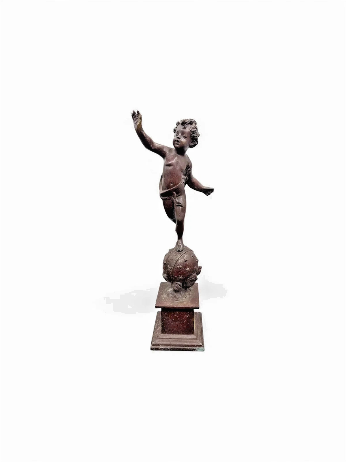 Bronze Figure of Cupid on Globe 19″ Tall