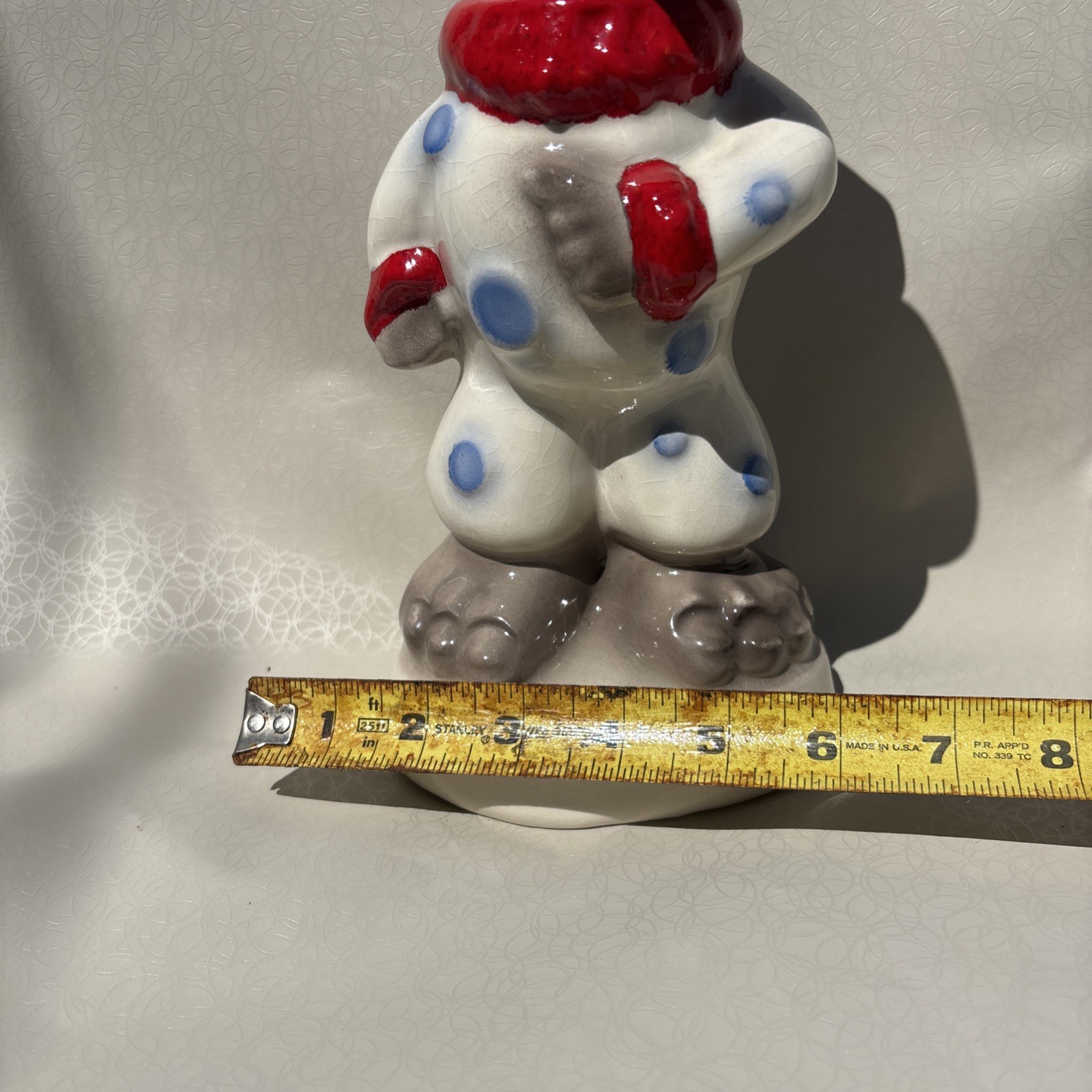 Vintage Ceramic Elephant Clown Figurine – Polka Dot Circus Decor Dated 1986