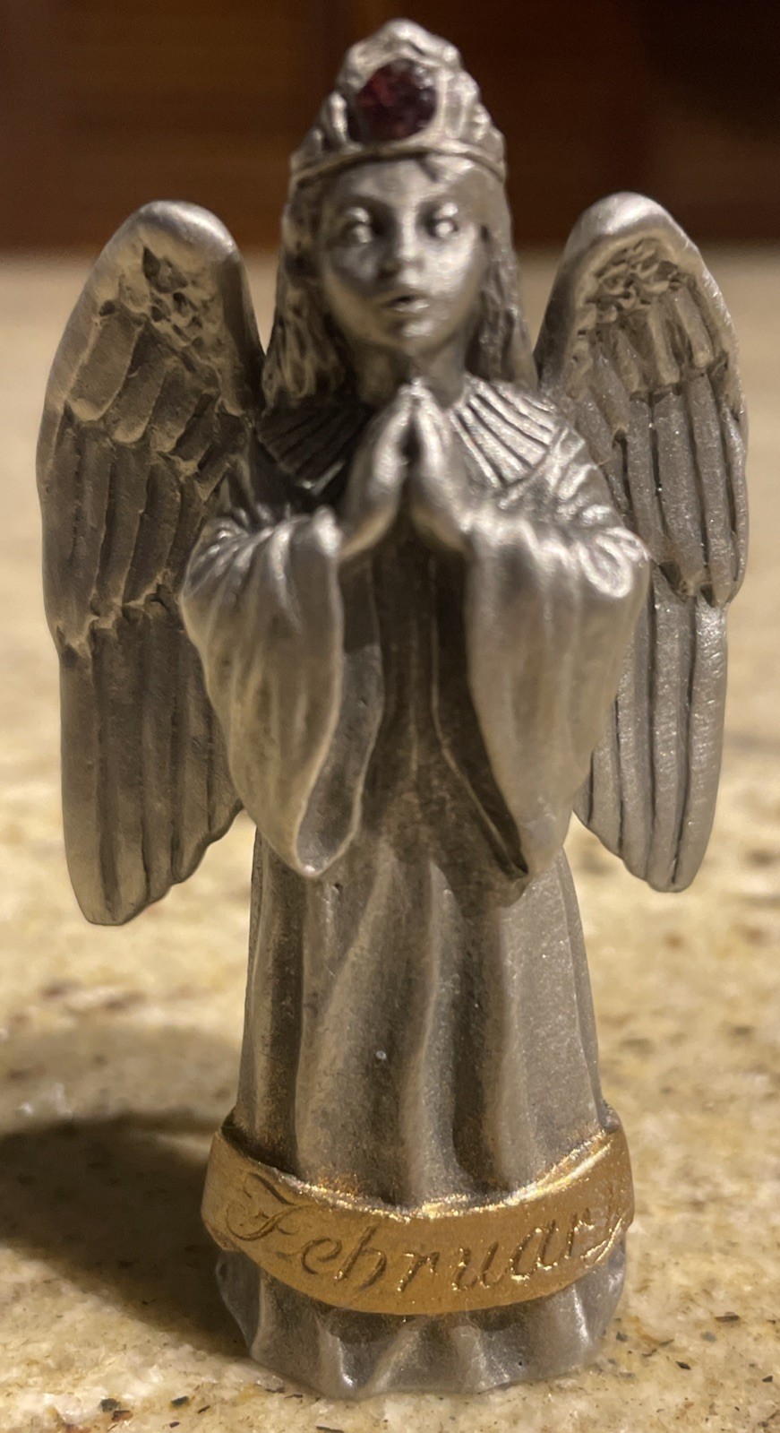 Vintage Hudson Pewter FEBRUARY Birthday /Birthstone Angel Figurine 1995 / 2.5”