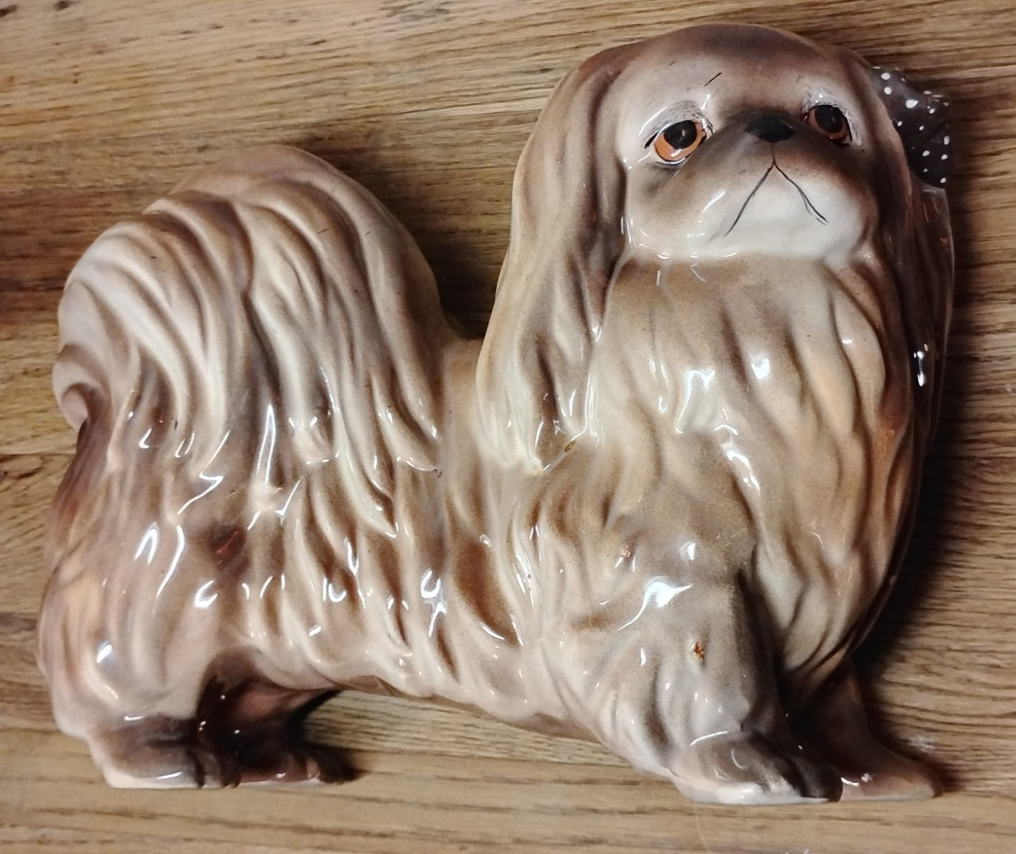 Vintage Pekingese Lifesize Pup 12.75″L x 10.5″T Ceramic Mold Crestomold inc 1976
