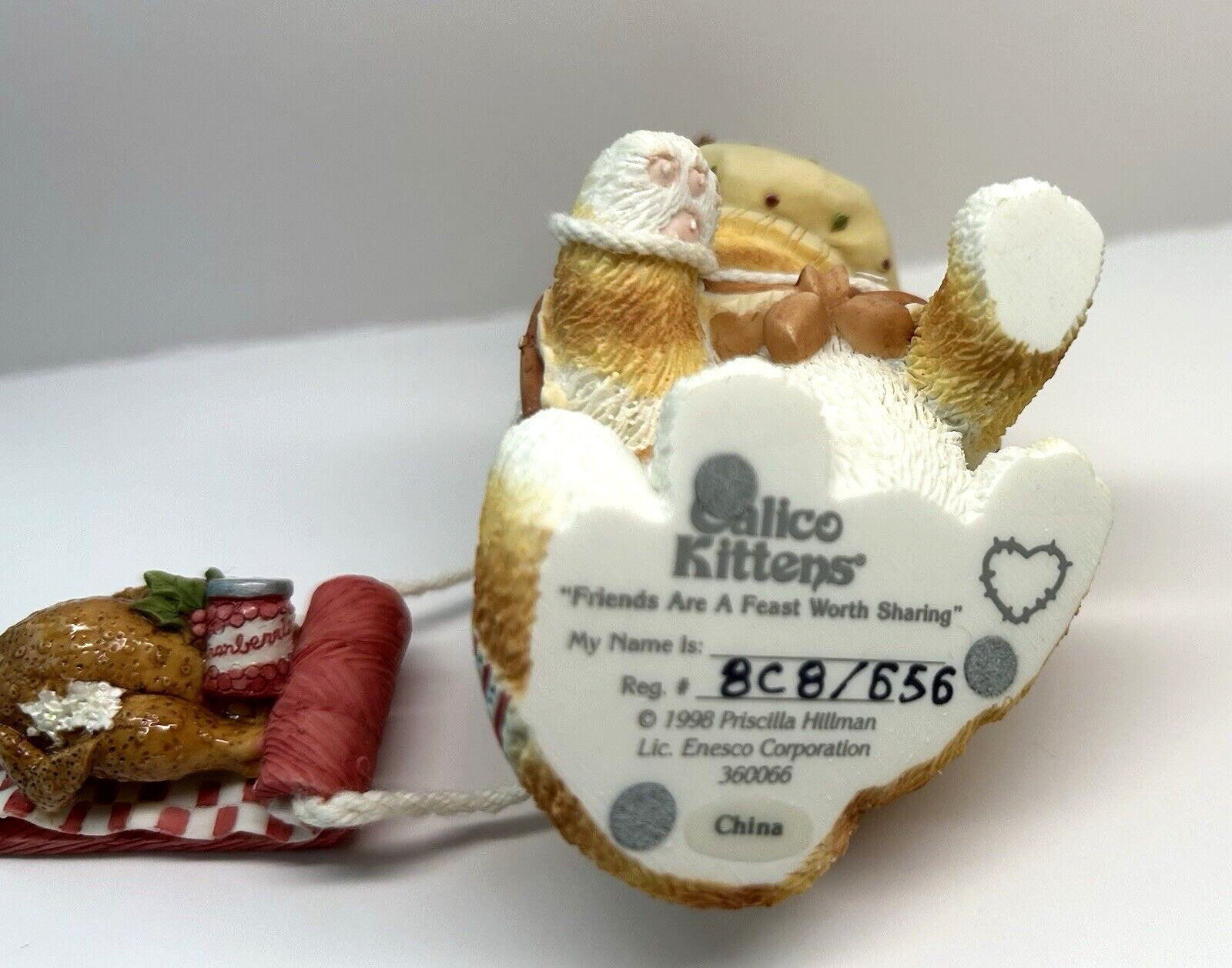 Calico Kittens “Friends Are A Feast Worth Sharing” turkey on sled w/papers & box