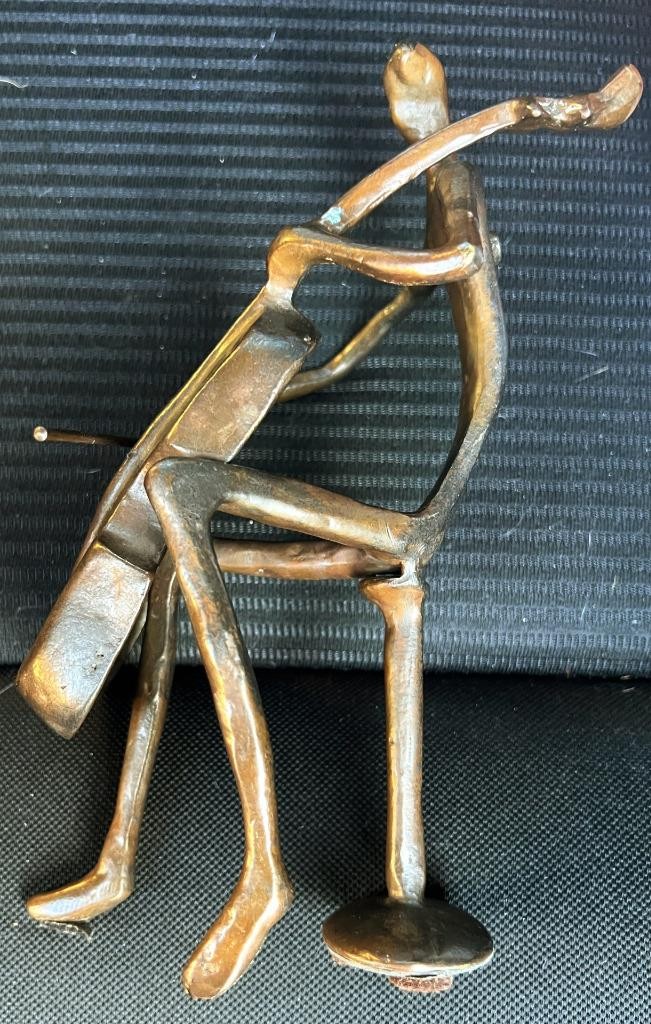 Cast Metal Bronze Art Sculpture Statue Figure Man Music Musician Cello Player