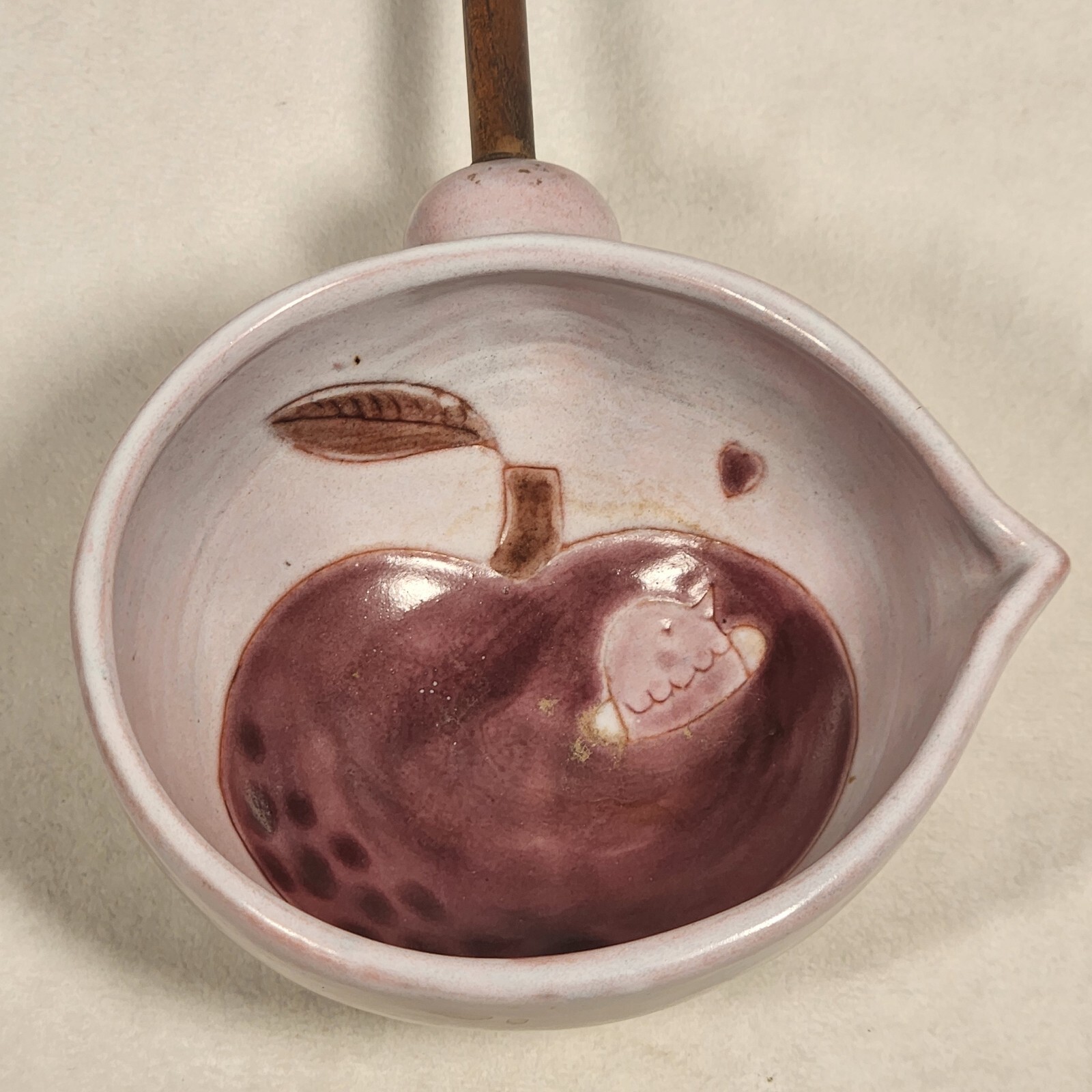 Cloutier Apple Ladle Spouted Spoon SIGNED Beautiful Ceramic Bowl Wood Handle
